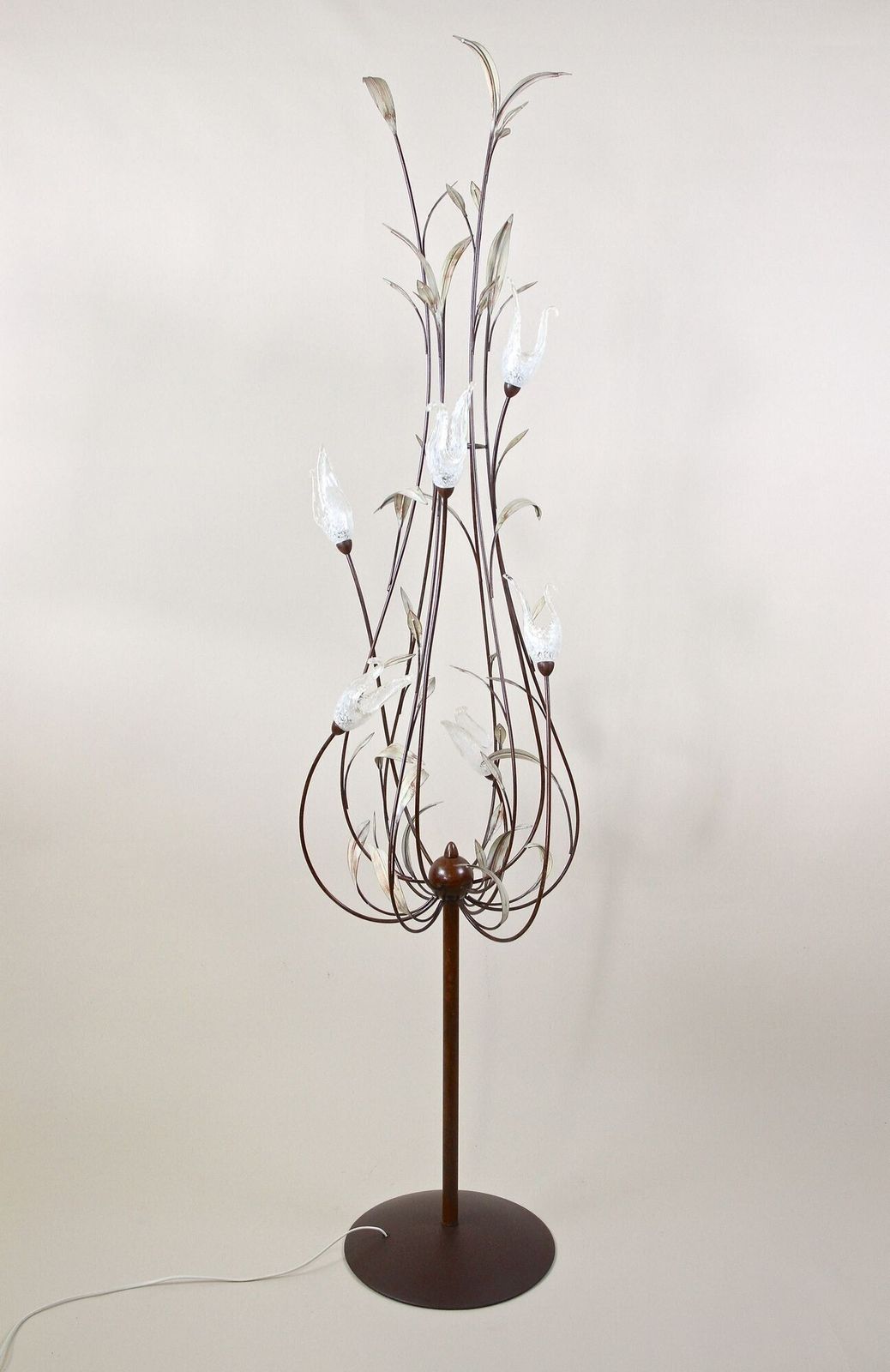 20th Century Murano Glass Swan Floor Lamp, Painted Reed Leaves, It Circa 1970 photo buy