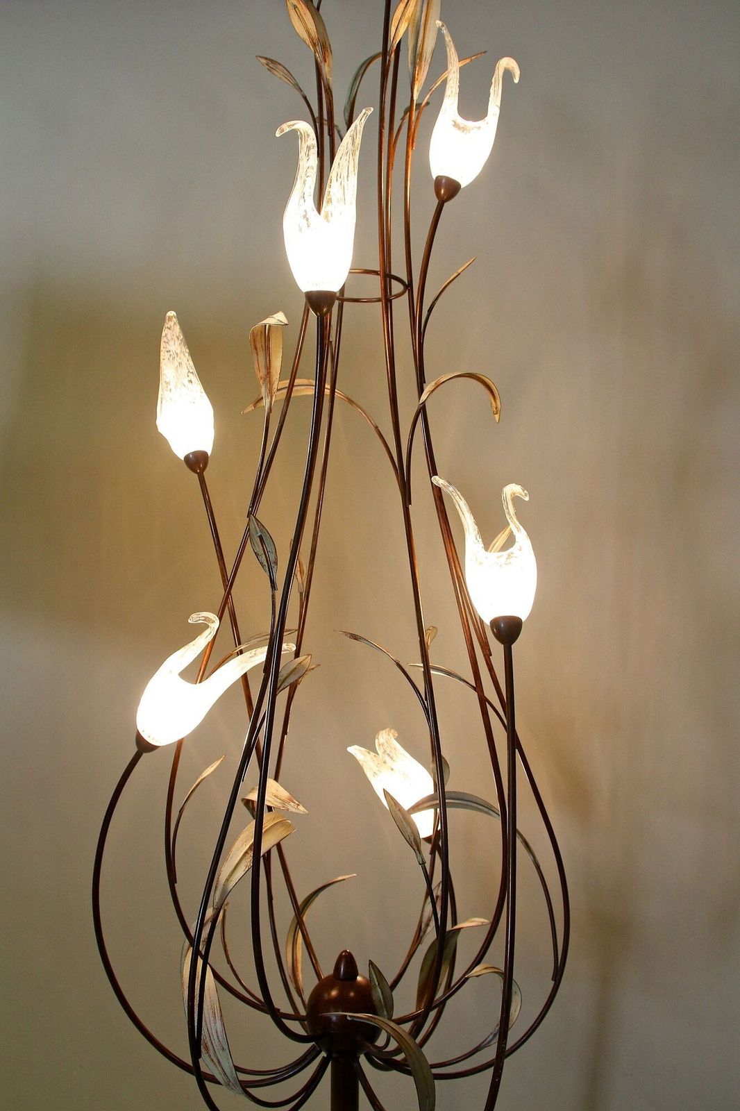 Lighting 20th Century Murano Glass Swan Floor Lamp, Painted Reed Leaves, It Circa 1970 photo