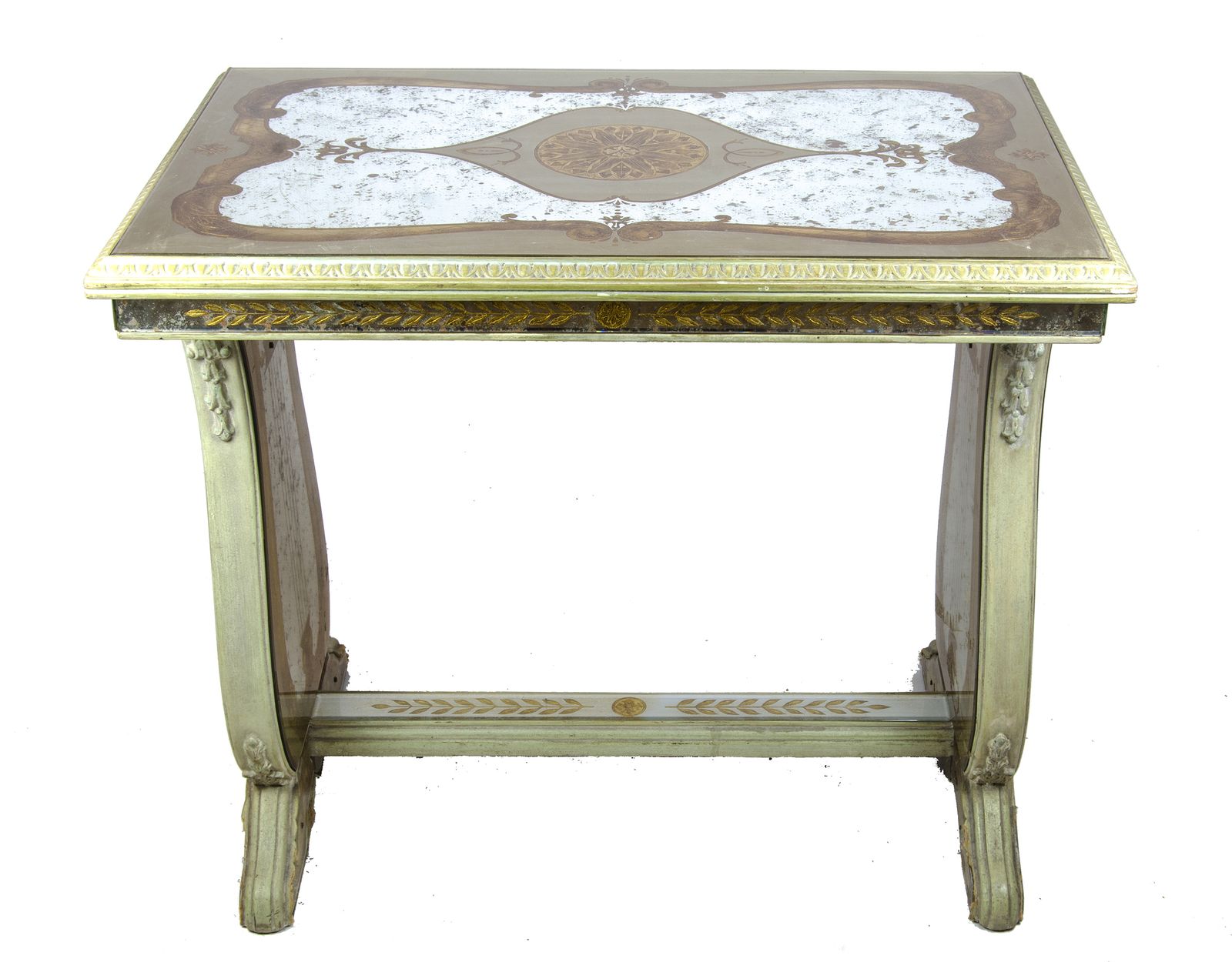 Early 20th Century Neoclassical Lyre Side Table With Acid Etched Glass Top And Accents By Maison Jansen, France photo furniture