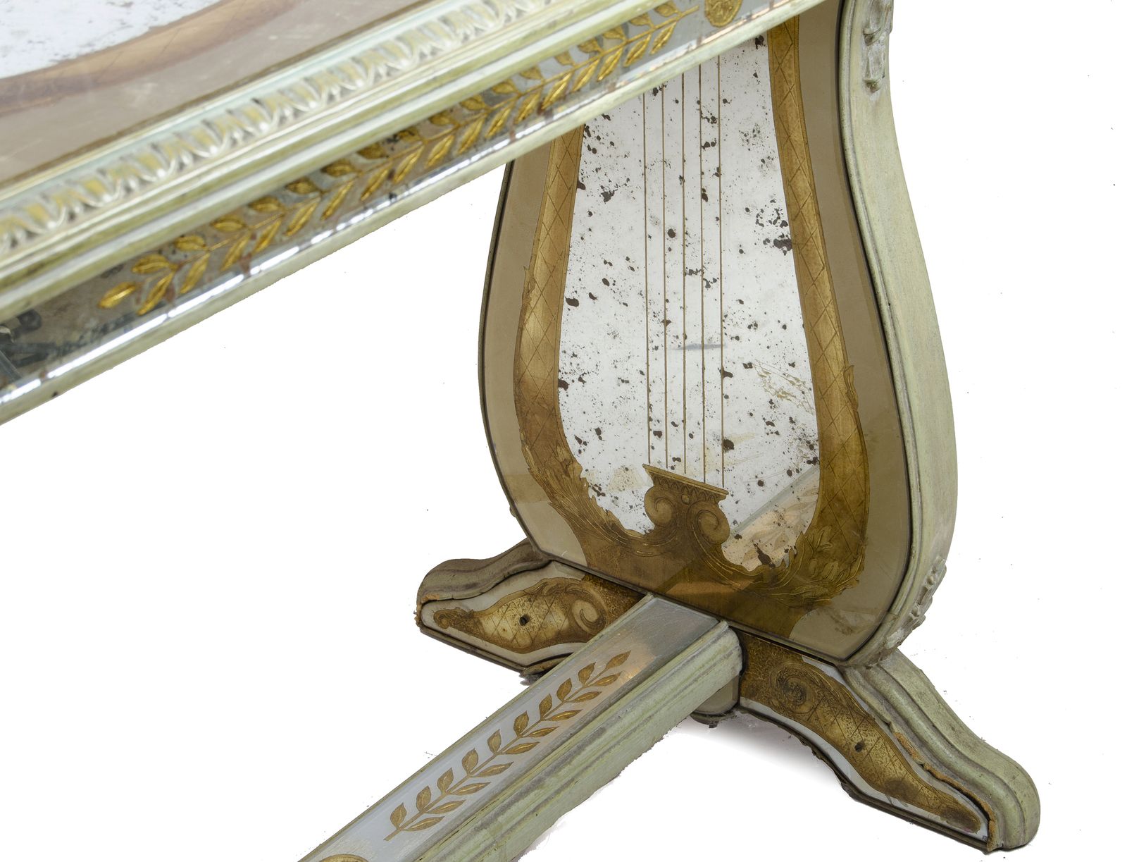 Early 20th Century Neoclassical Lyre Side Table With Acid Etched Glass Top And Accents By Maison Jansen, France photo vintage
