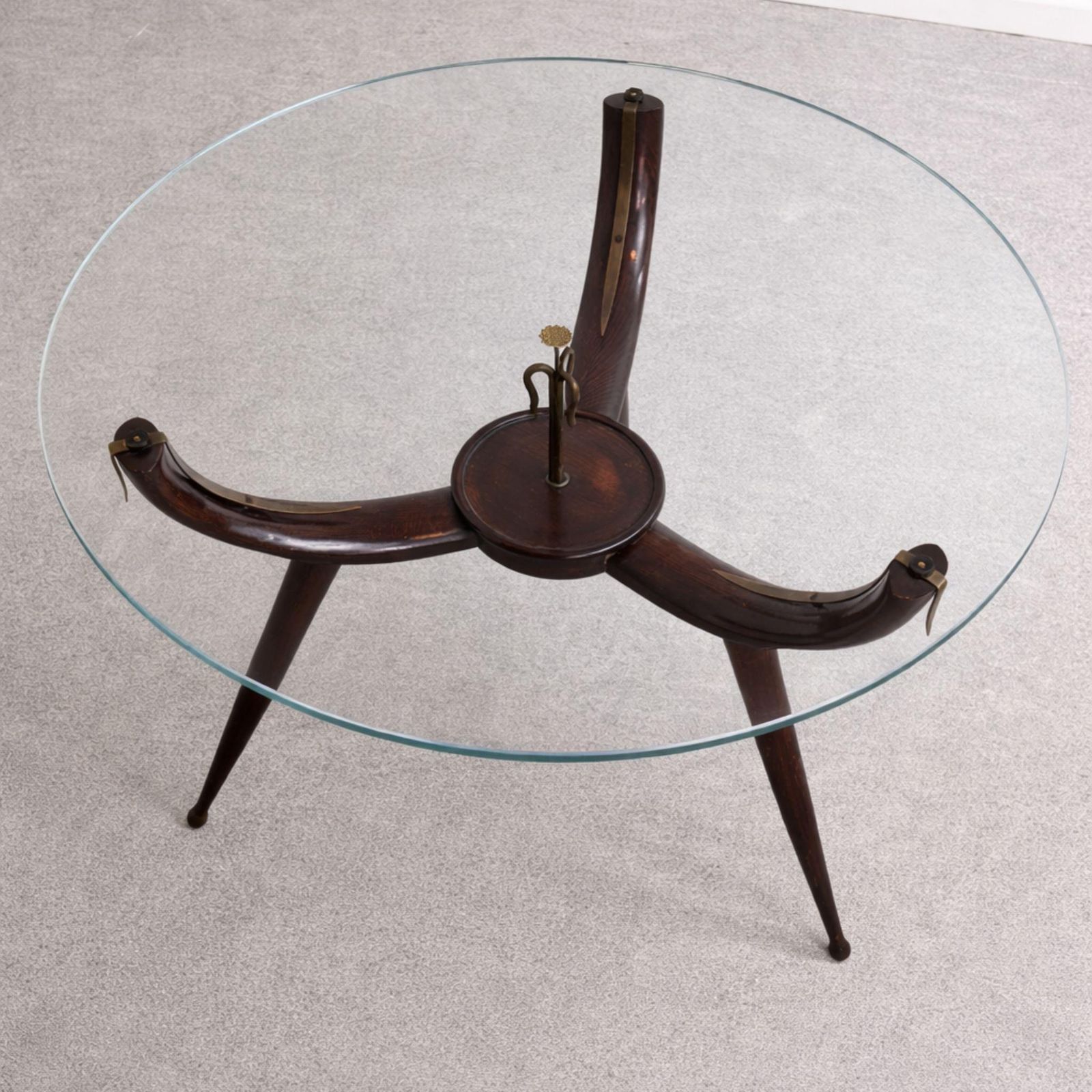 Mid Century Modern Coffee Table With Glass & Wood, Italy, 1950s photo for sale