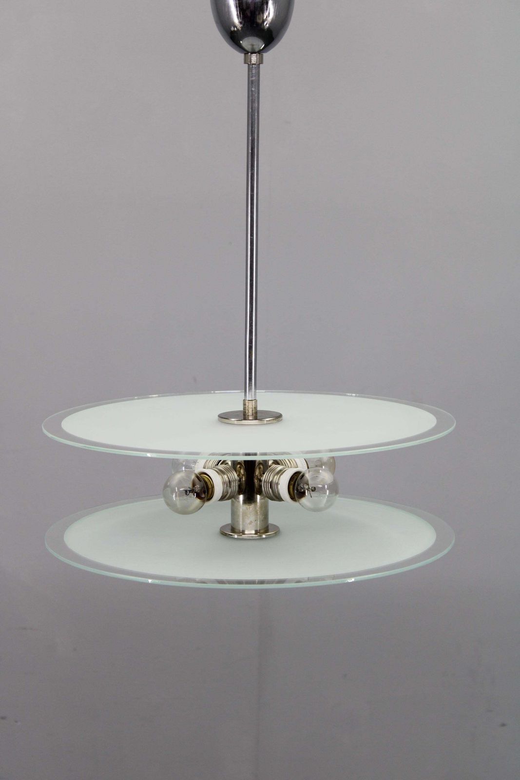 1930s Bauhaus Chrome And Glass Chandelier, Czechoslovakia photo Lighting