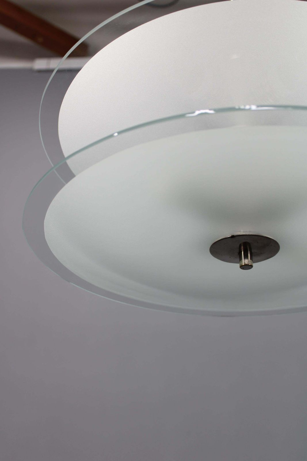 1930s Bauhaus Chrome And Glass Chandelier, Czechoslovakia photo vinterior