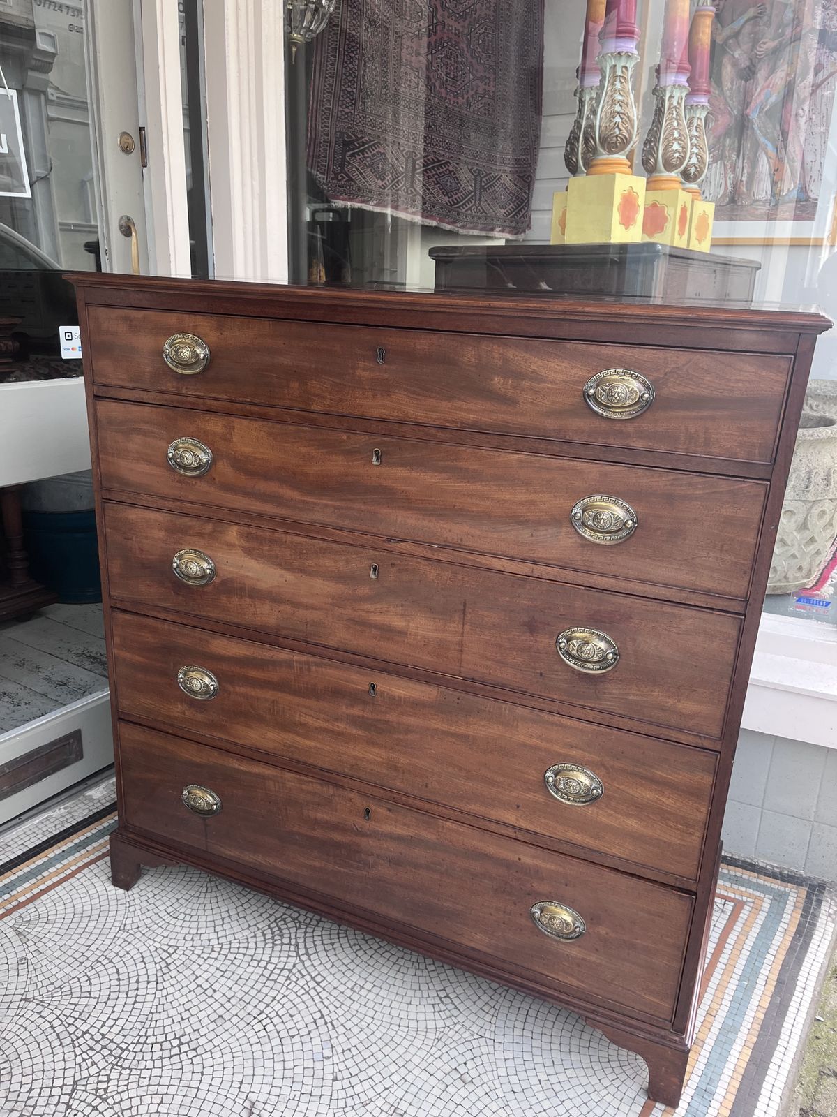 Antique Mahogany Large Chest Of Five Drawers photo furniture