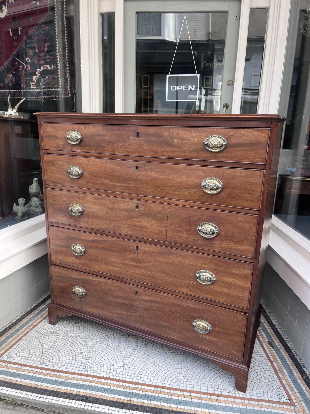 Antique Mahogany Large Chest Of Five Drawers