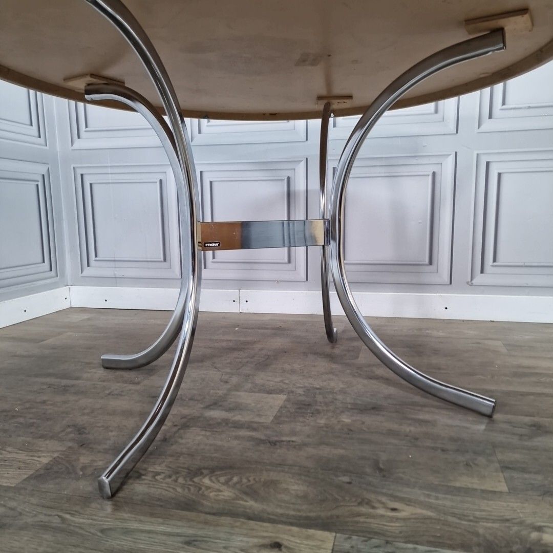 photo for sale Retro Chrome Dining Table Modernist Round Frovi Wood Top Mid Century Modern