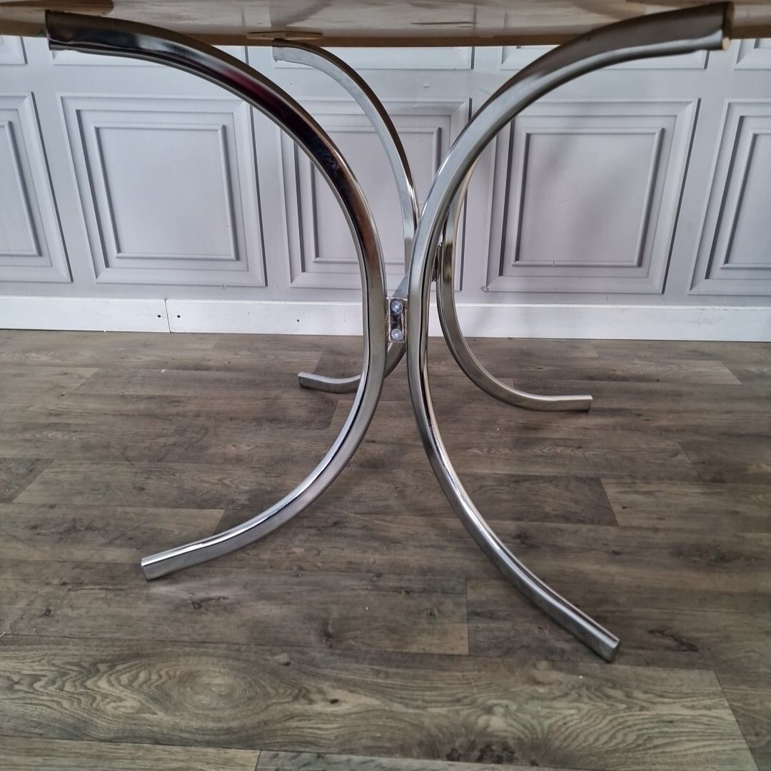290.0 Retro Chrome Dining Table Modernist Round Frovi Wood Top Mid Century Modern photo
