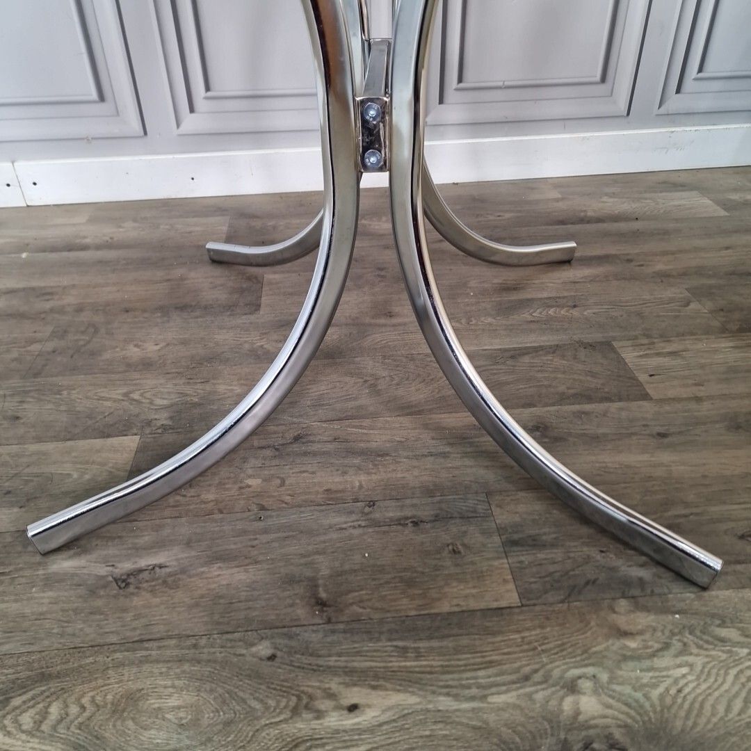 photo vinterior Retro Chrome Dining Table Modernist Round Frovi Wood Top Mid Century Modern