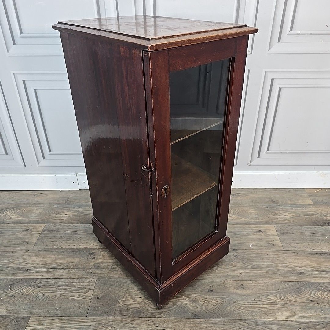 Antique Glazed Display Cabinet Castors – Single Door Bookcase Cupboard Mahogany photo for sale