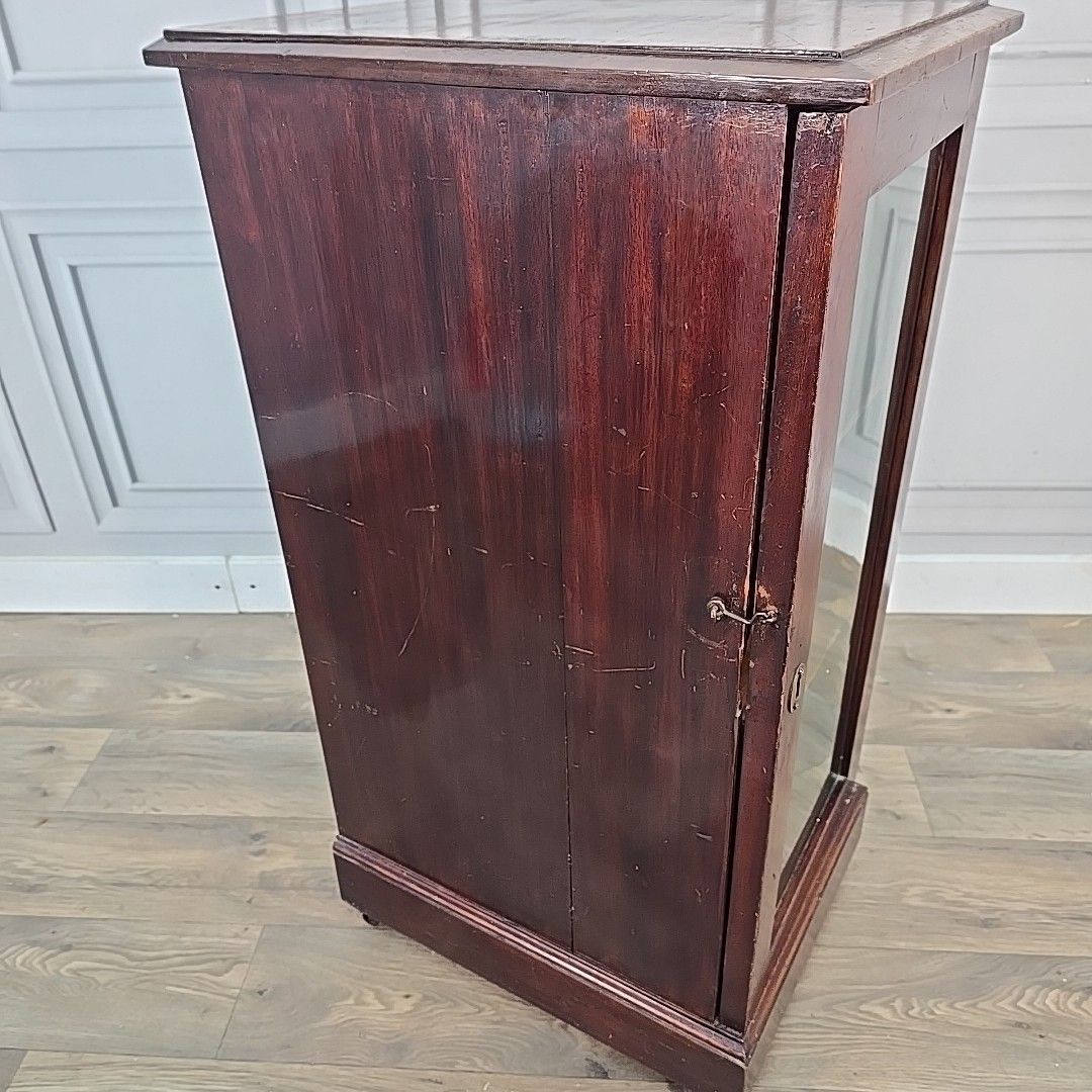 Antique Glazed Display Cabinet Castors – Single Door Bookcase Cupboard Mahogany photo Furniture