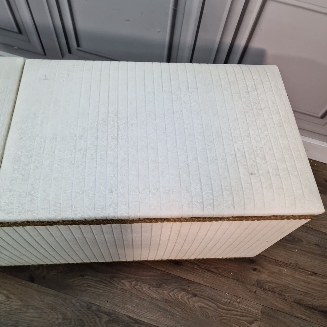 Retro Vinyl Blanket Box Vintage White Textured – Double Lid Storage Linen Chest photo 80.0