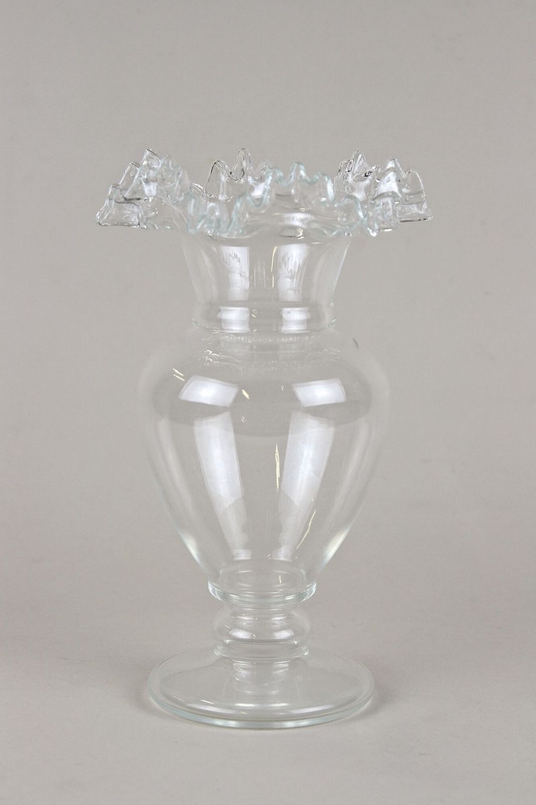 20th Century Art Nouveau Clear Glass Vase, Ruffled Edge, Austria Circa 1910 photo furniture