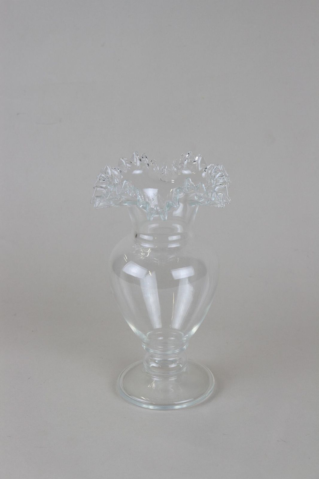 20th Century Art Nouveau Clear Glass Vase, Ruffled Edge, Austria Circa 1910 photo buy