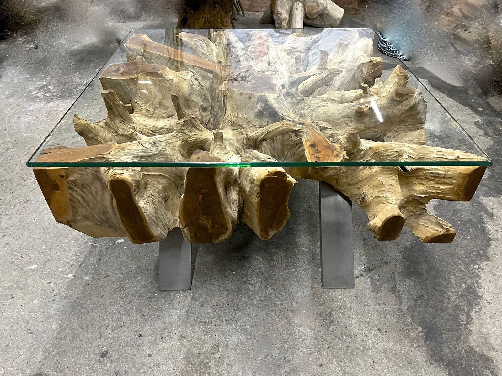 21st Century Organic Modern Teak Root Coffee/ Table, Glass, Idn 2024 photo for sale