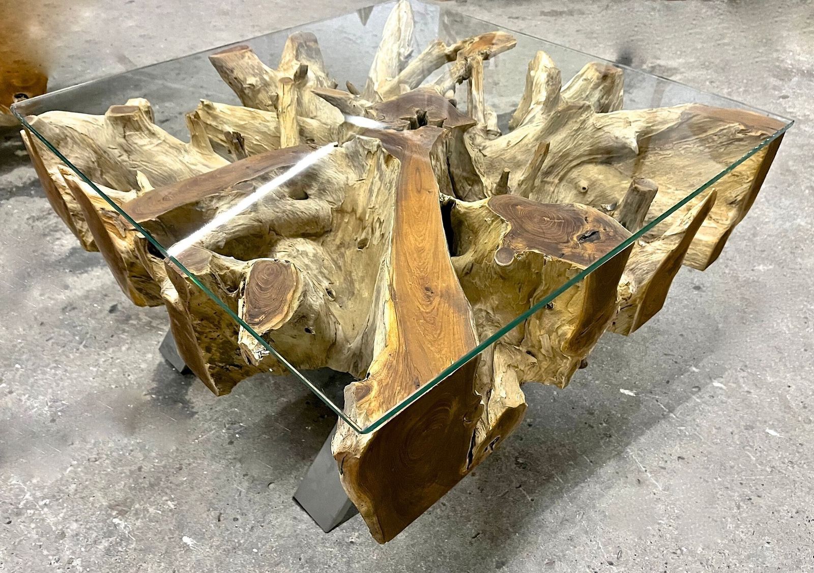 21st Century Organic Modern Teak Root Coffee/ Table, Glass, Idn 2024 photo vintage