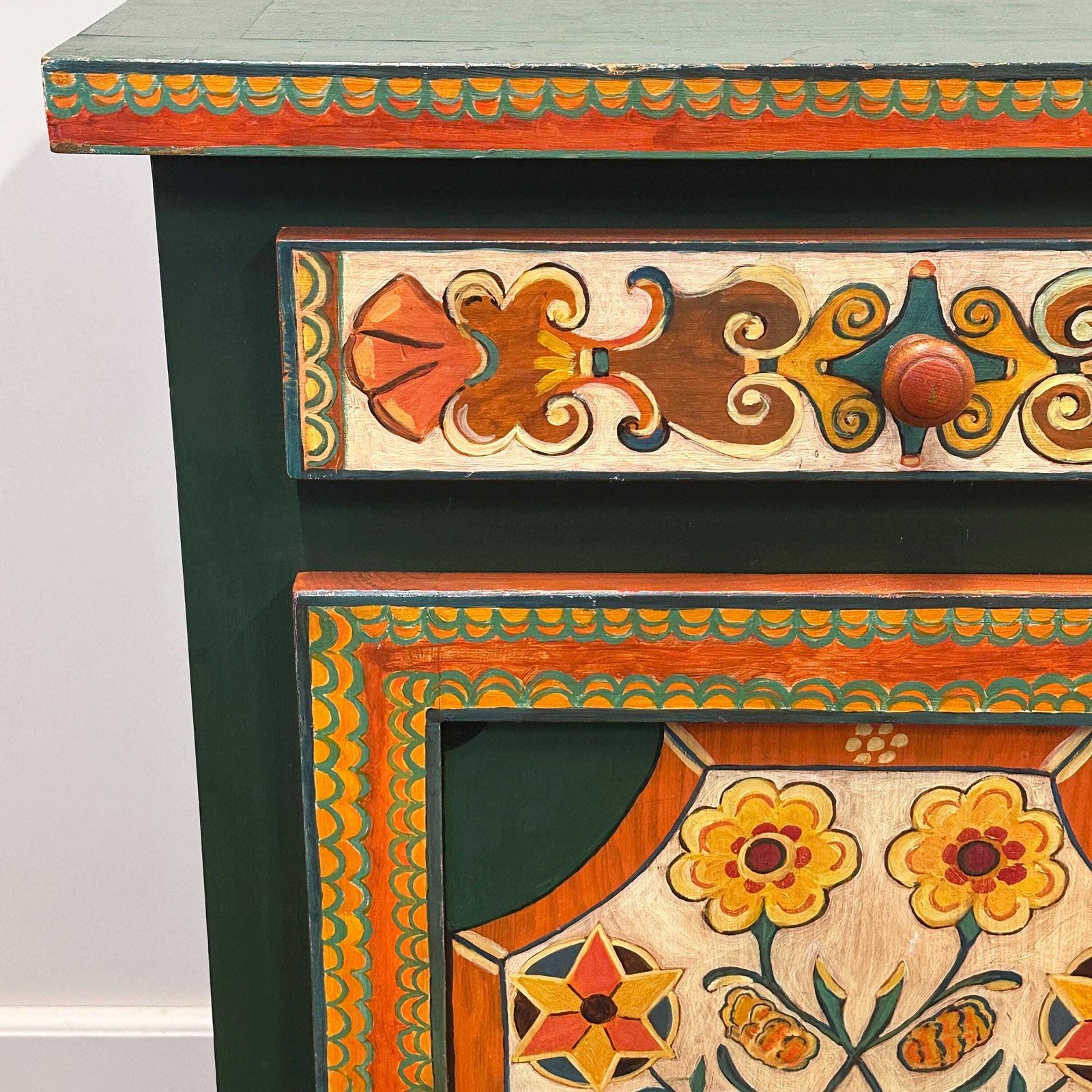 Large Hand Painted Provençal Folk Art Cabinet By A Provençal Artist, 1970s photo for sale