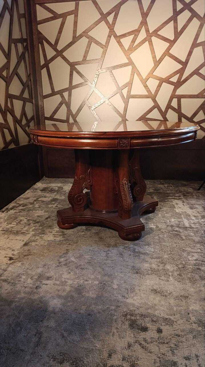 Furniture Revival Round Dining Table With 4 Victorian Chairs – Carved Pedestal Base photo