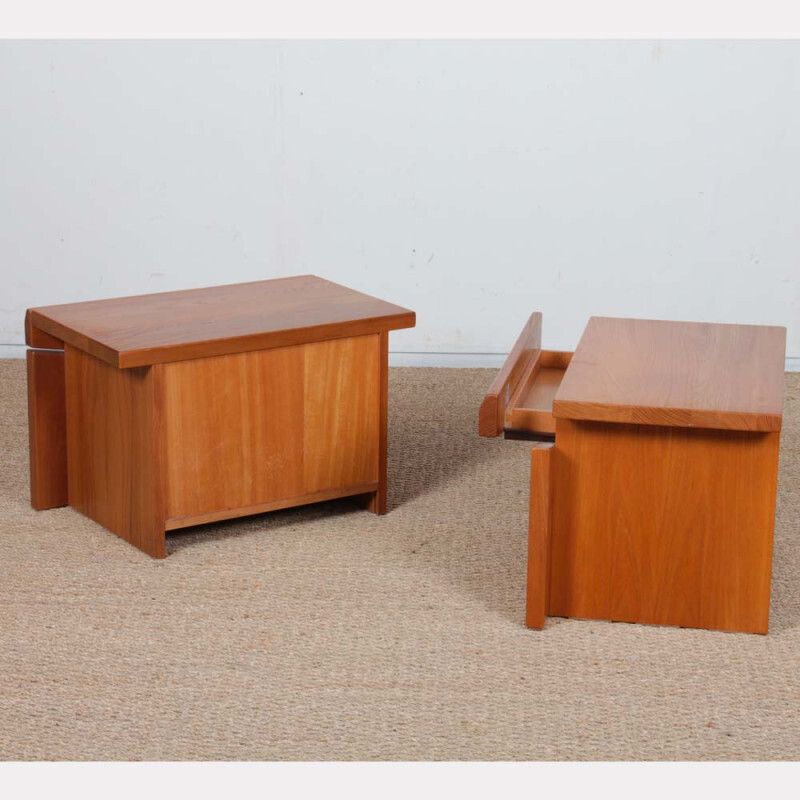 Pair Of Elm Bedside Tables, French Craftsmanship From The 1980s photo vinterior