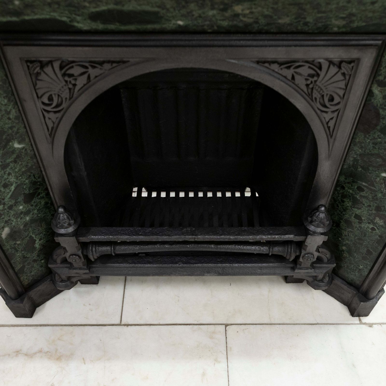 Antique Victorian Cast Iron Insert With Verde Antico Marble photo for sale