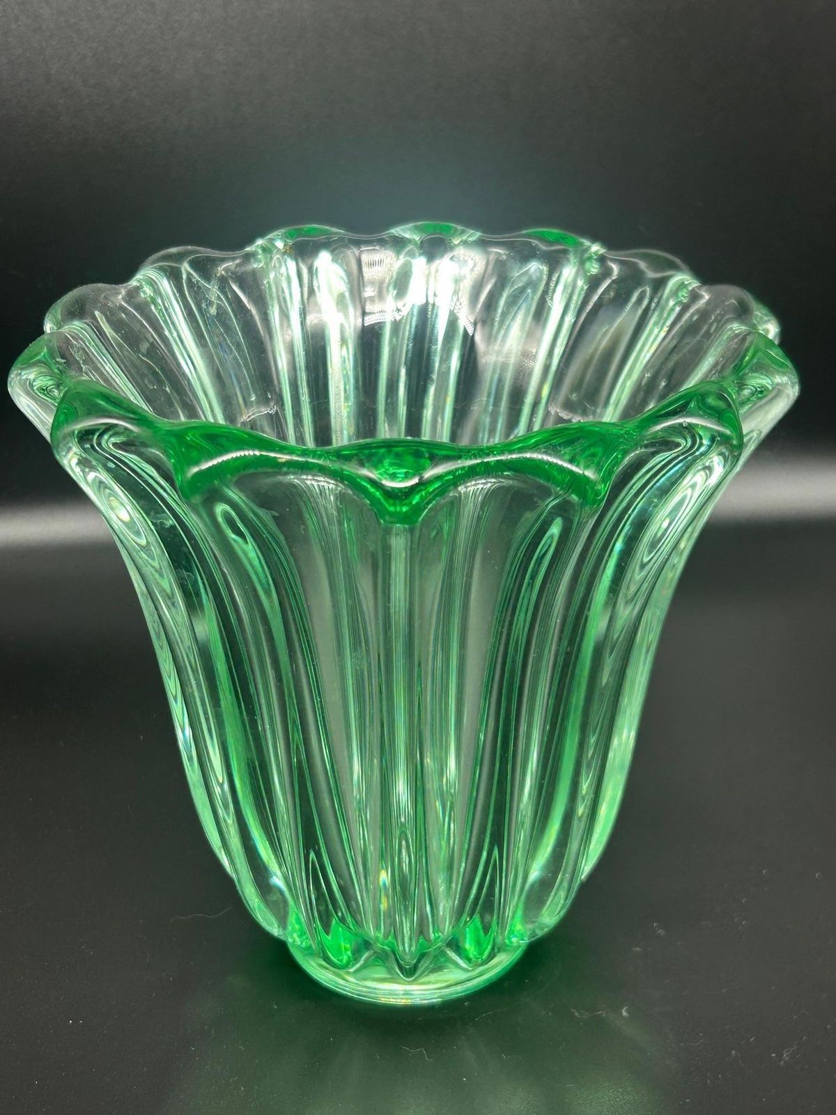 Green Crystal Vase By Pierre D'avesn Sculptural Design 1950s France photo 400.0