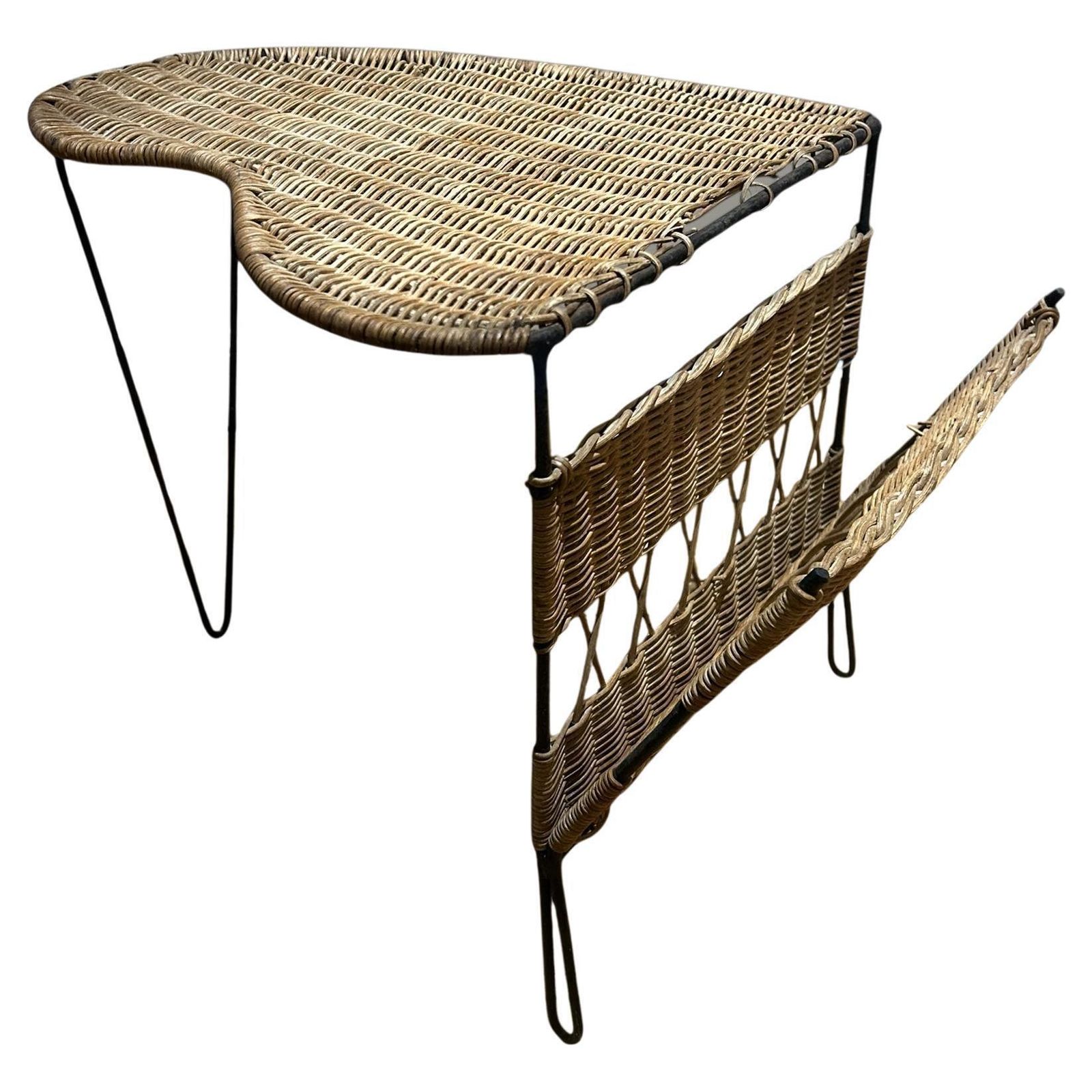 Free Form Table In Woven Wicker And Metal By Raoul Guys 1950s
