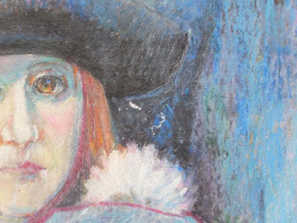 Pastel Portrait  Mother And Child  Framed Mid Century Style photo Art