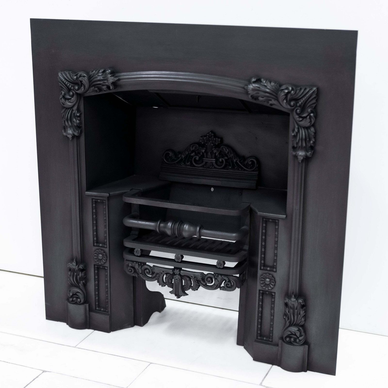 Home Fixtures Antique Ornate Georgian Cast Iron Fireplace Insert | Register Grate photo