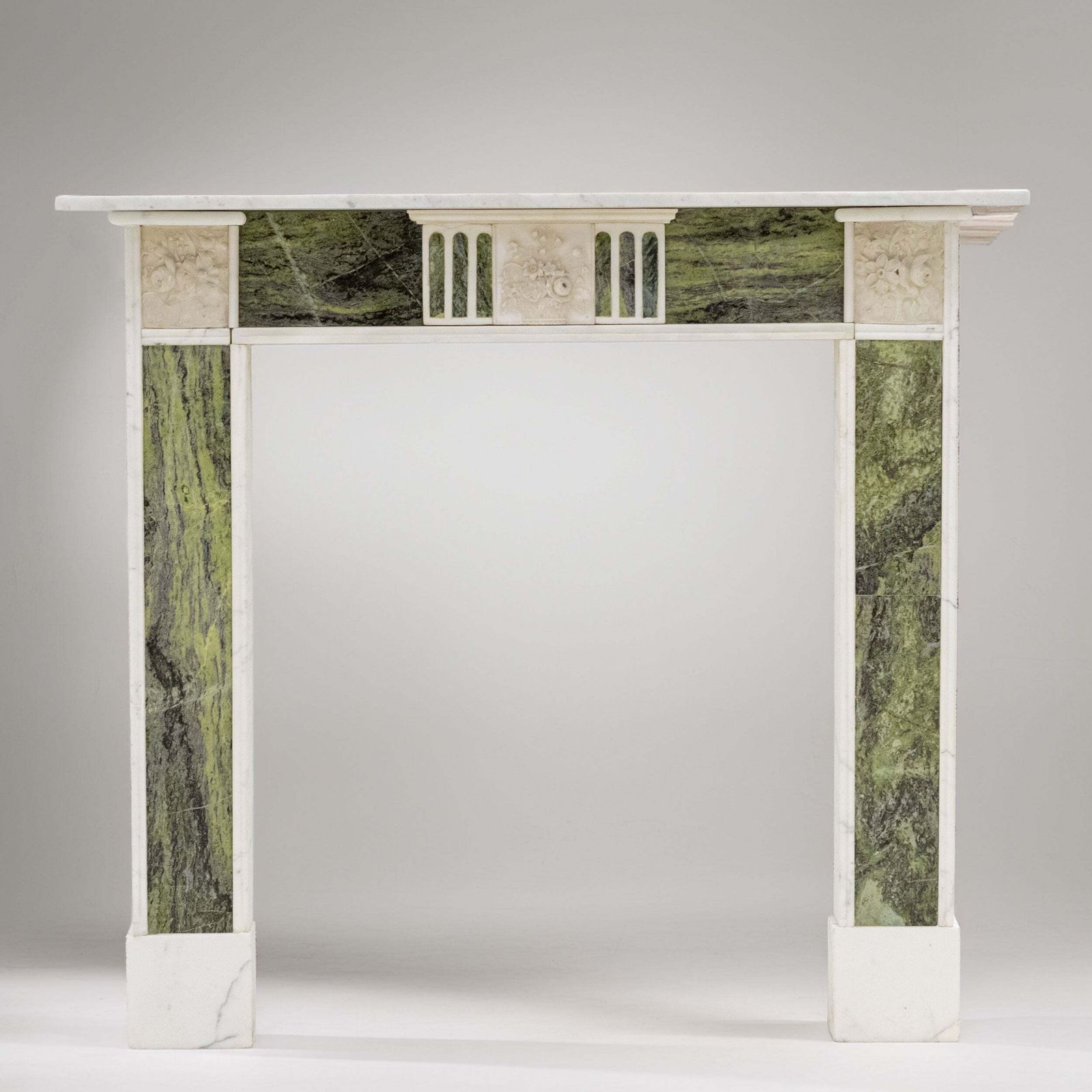Antique Regency Statuary & Verde Marble Fireplace Surround
