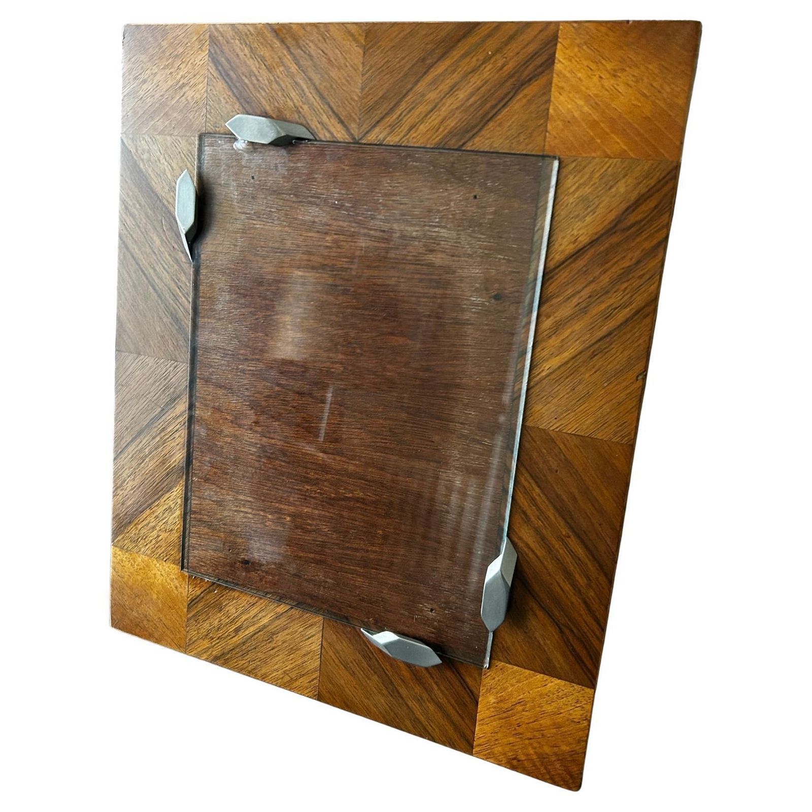 Modernist Marquetry And Chrome Photo Frame France 1930s