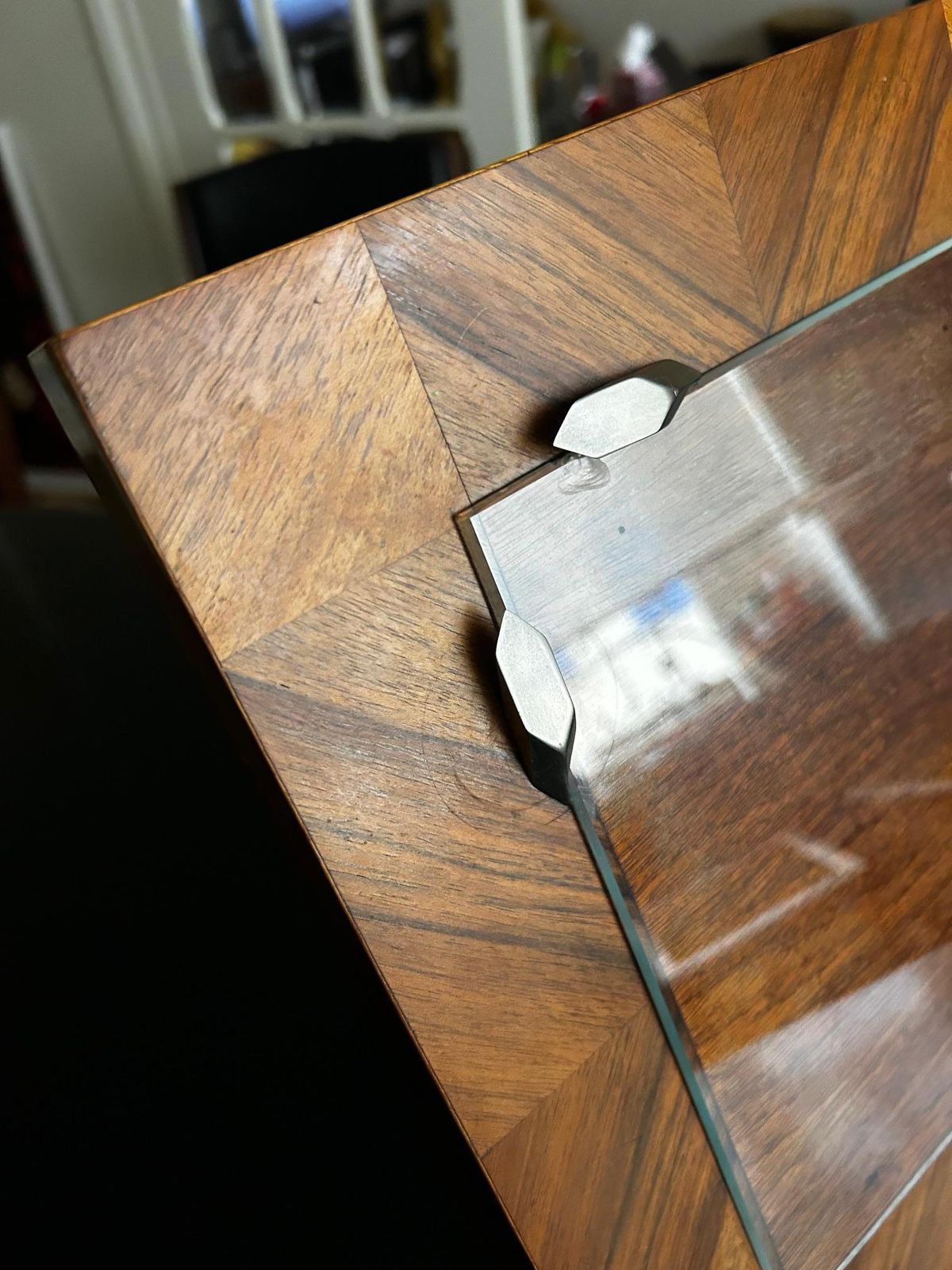 Modernist Marquetry And Chrome Photo Frame France 1930s photo Home Decor