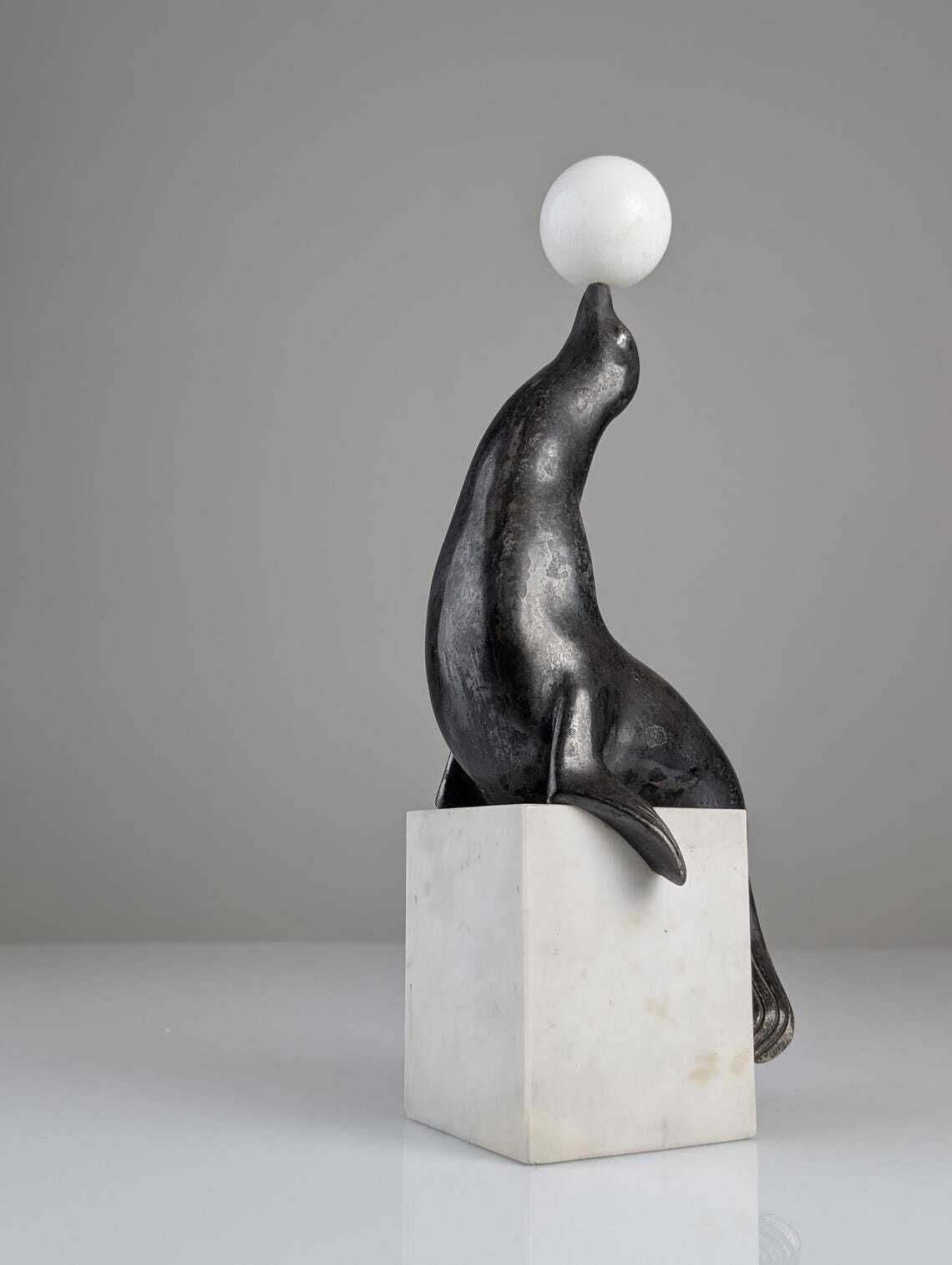 Art Deco Sea Lion Sculpture By Marcel André Bouraine 1920s photo vintage