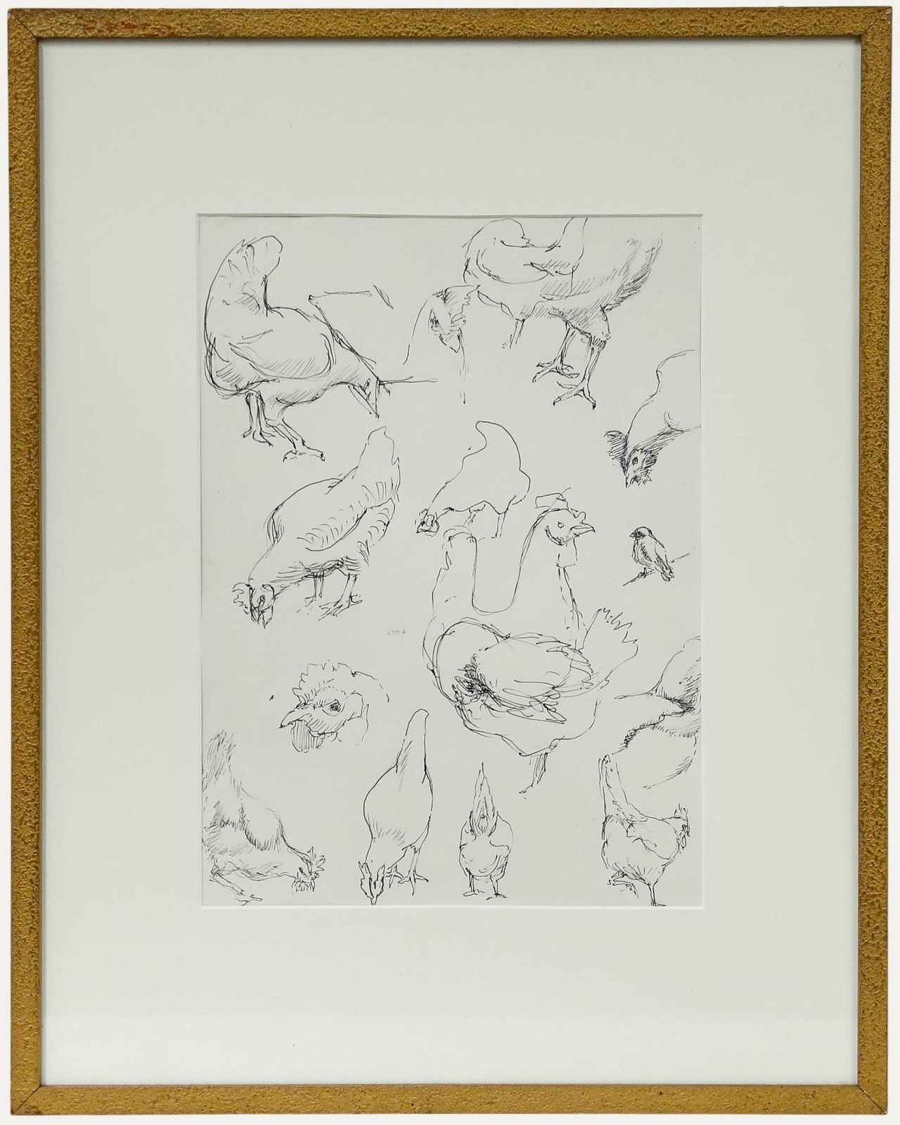 Leslie Charles Boyce (1892 1989) Pen And Ink Drawing, Chicken Studies