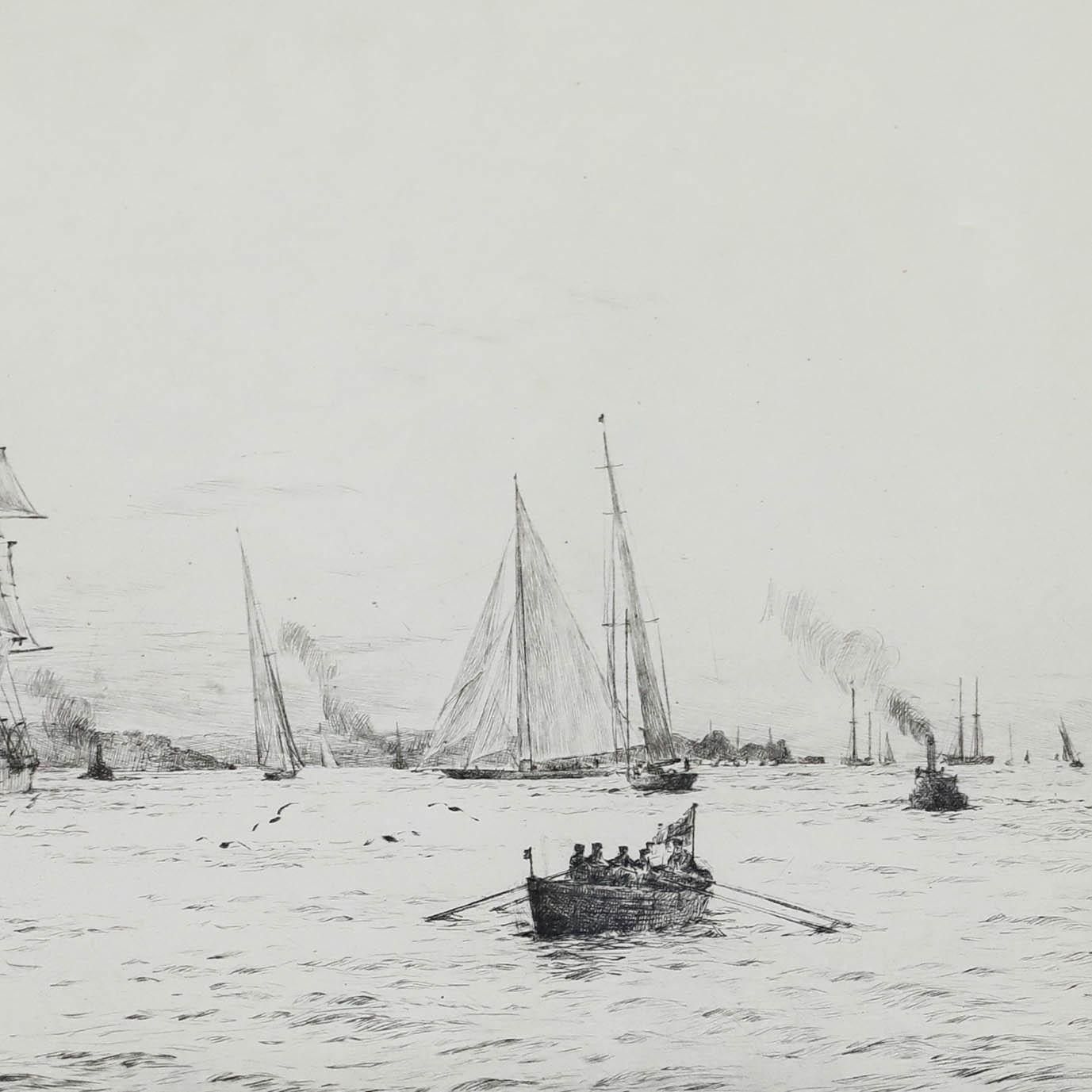 Rowland Langmaid Ra (1897 1956) Framed Etching, Fantome & Valhalla Off Cowes photo 225.0