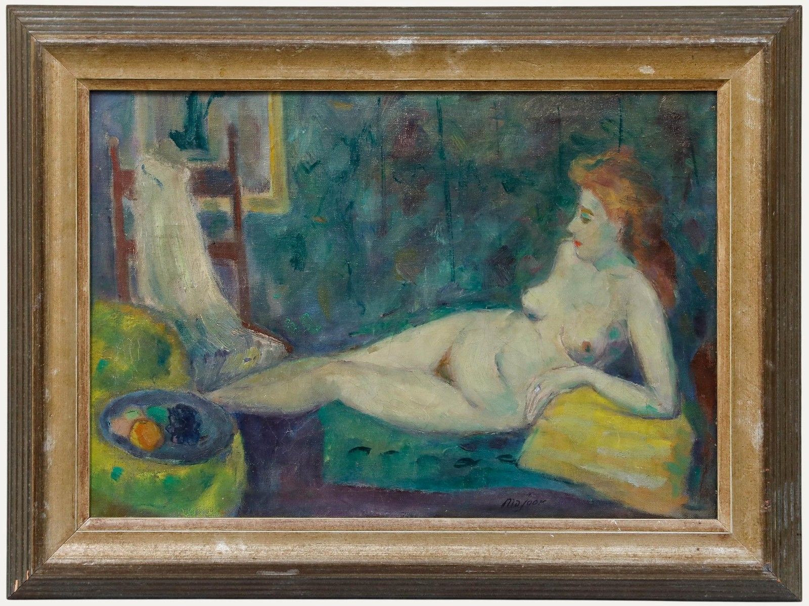 Majoor Framed Mid 20th Century Oil, Reclining By The Fruit Bowl