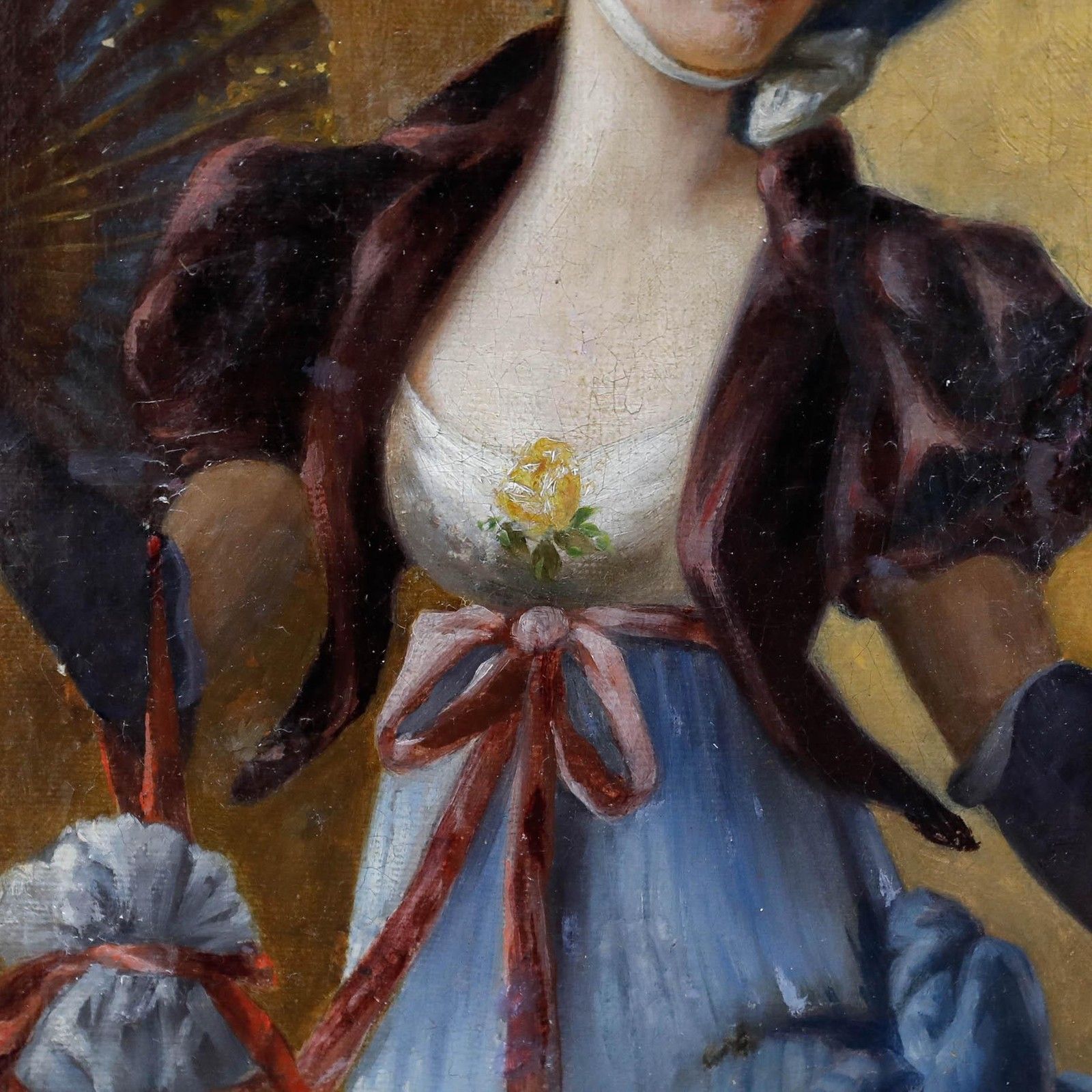 M. Blondeau Early 20th Century Oil, Elegant Woman With Fan photo Art