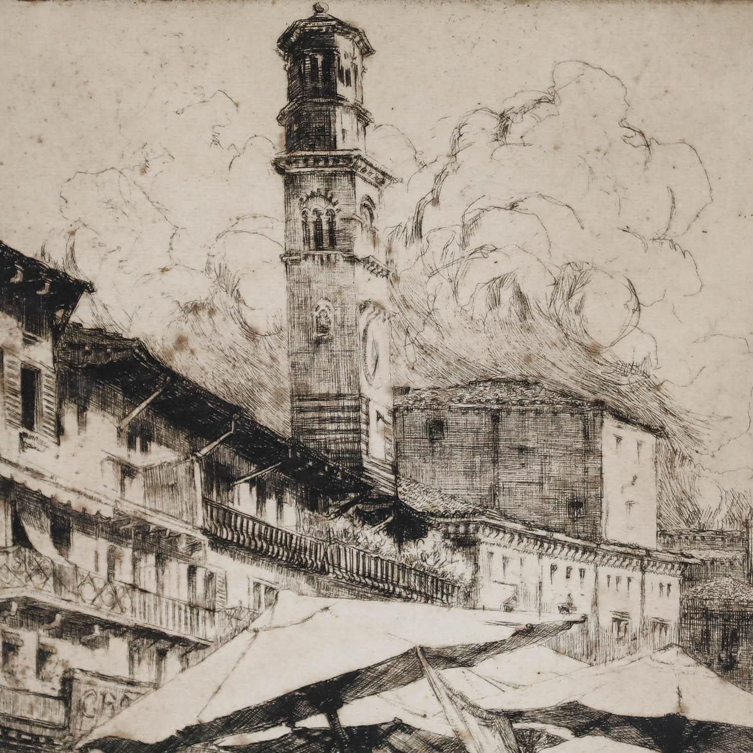 May Louise Greville Cooksey (1878 1943) 1915 Etching, Piazza Delle Erbe photo buy