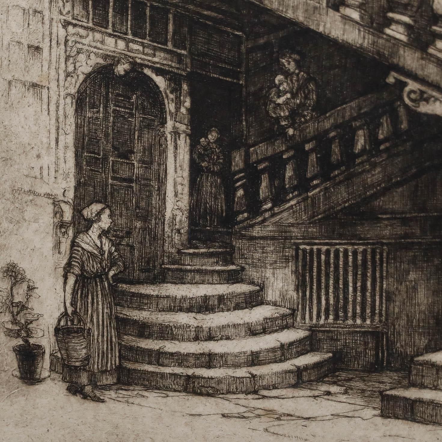 May Louise Greville Cooksey (1878 1943) Etching, A Courtyard In Rosen photo Art