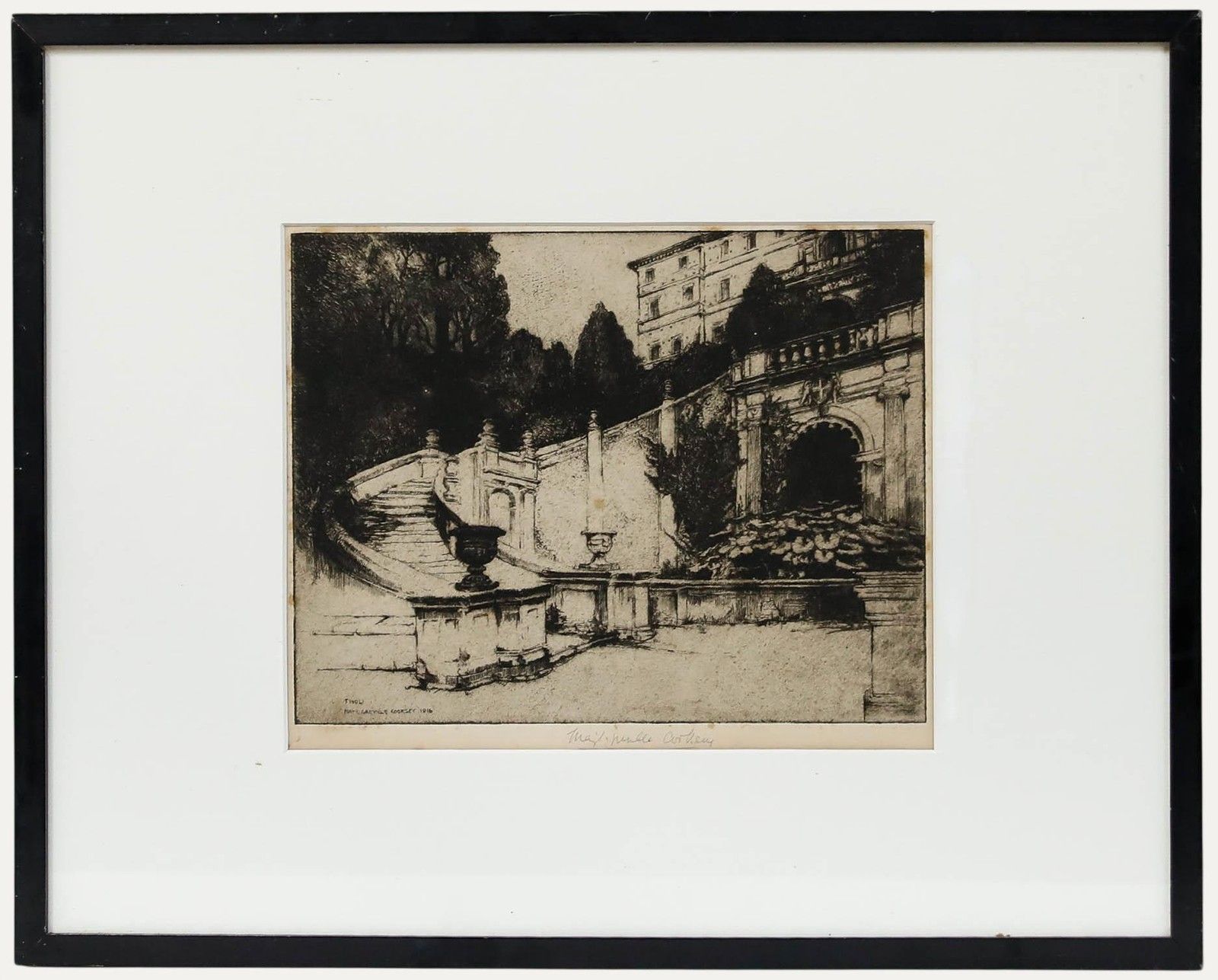 May Louise Greville Cooksey (1878 1943) Framed Etching, Villa D'este, Tivoli