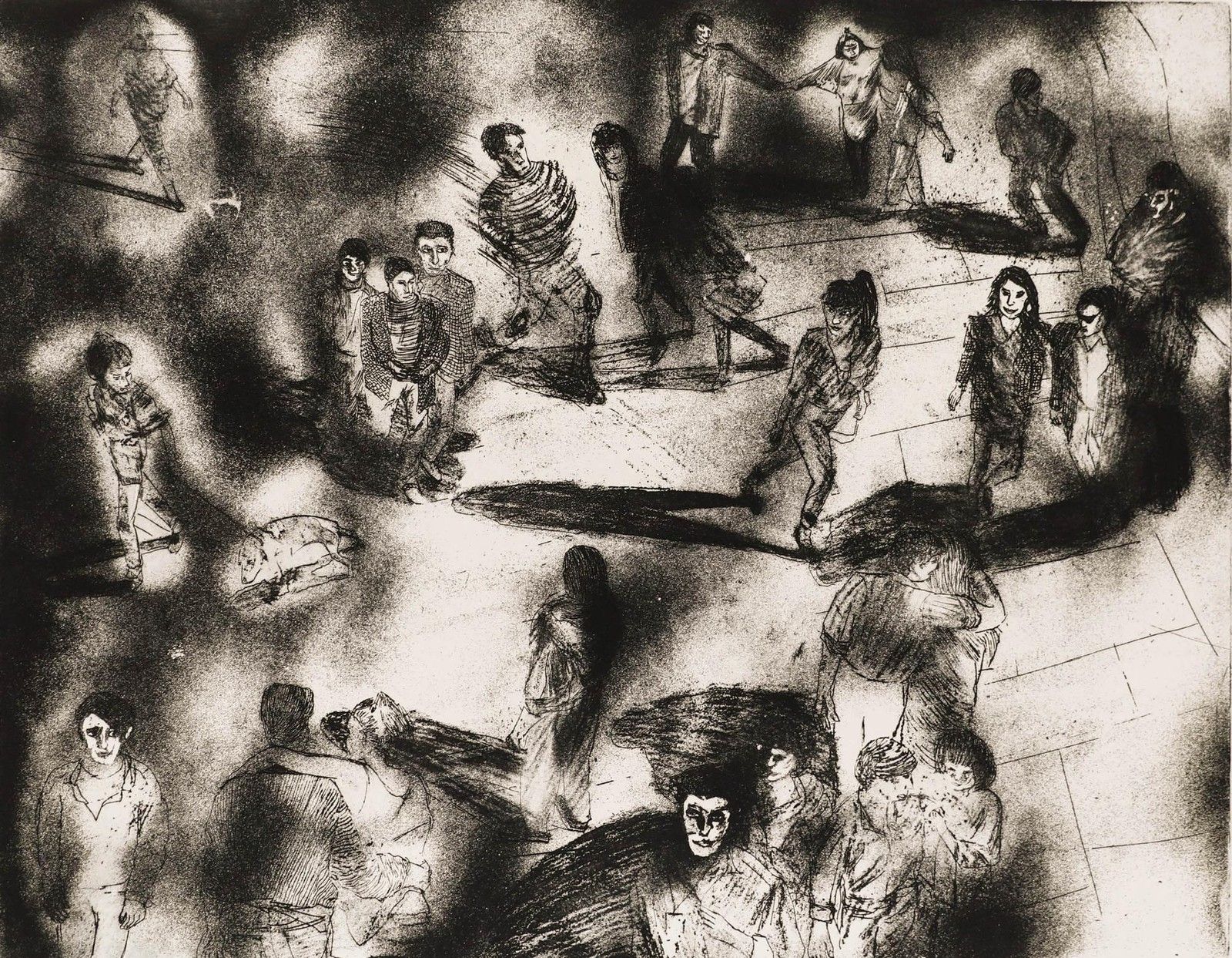 Toni Martina Re (1956 2017) 20th Century Etching, People Watching photo furniture