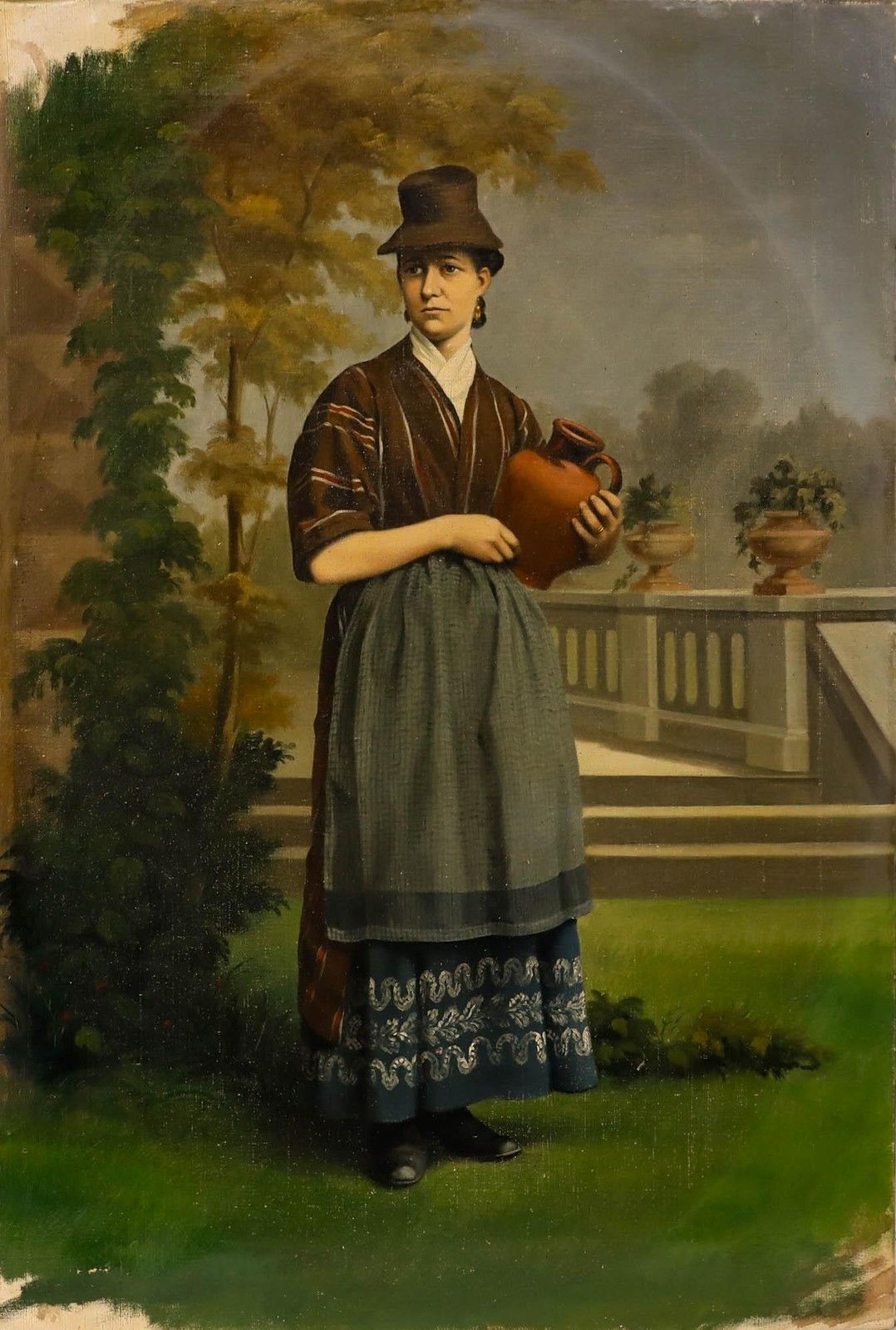 Luigi P. Renault (1845 1910) Fine 1880 Oil, Lady With Terracotta Pot photo furniture