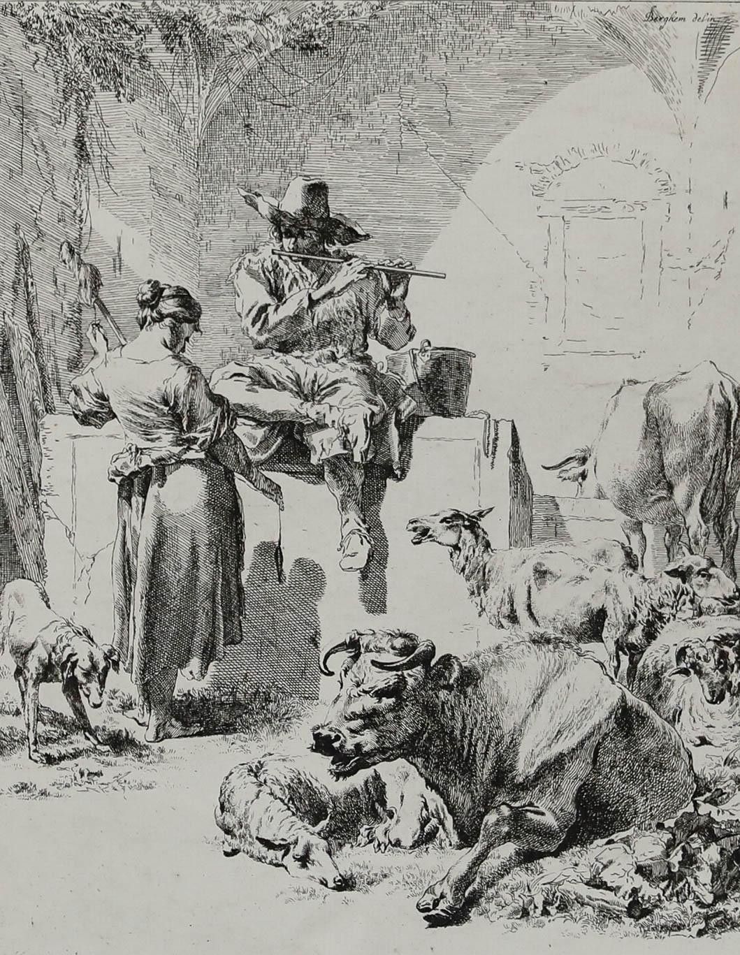 After Nicolaes Berchem (1620 1683) Etching, The Shepherd And The Spinner photo furniture