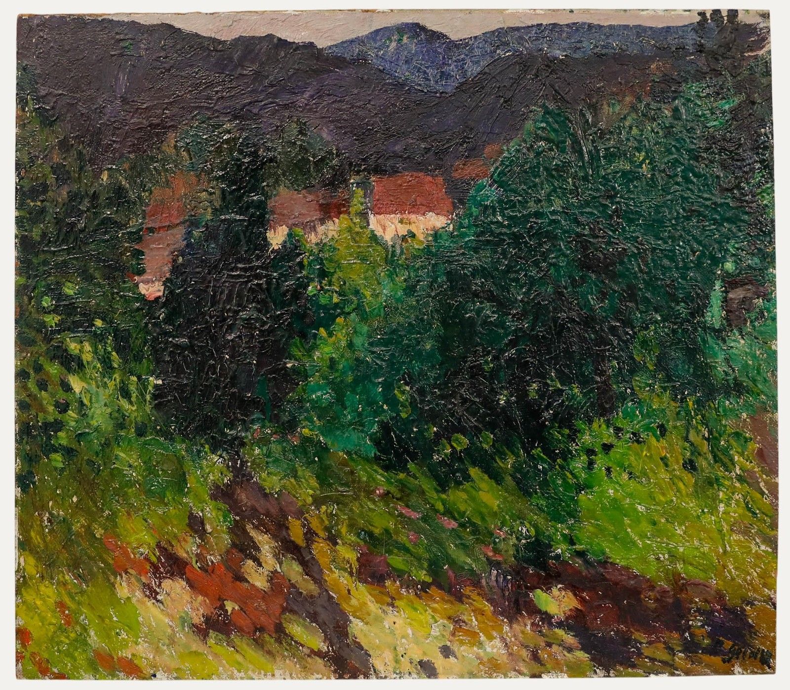 Anton Gold (1914 1970) Mid 20th Century Oil, Chalets In The Mountains