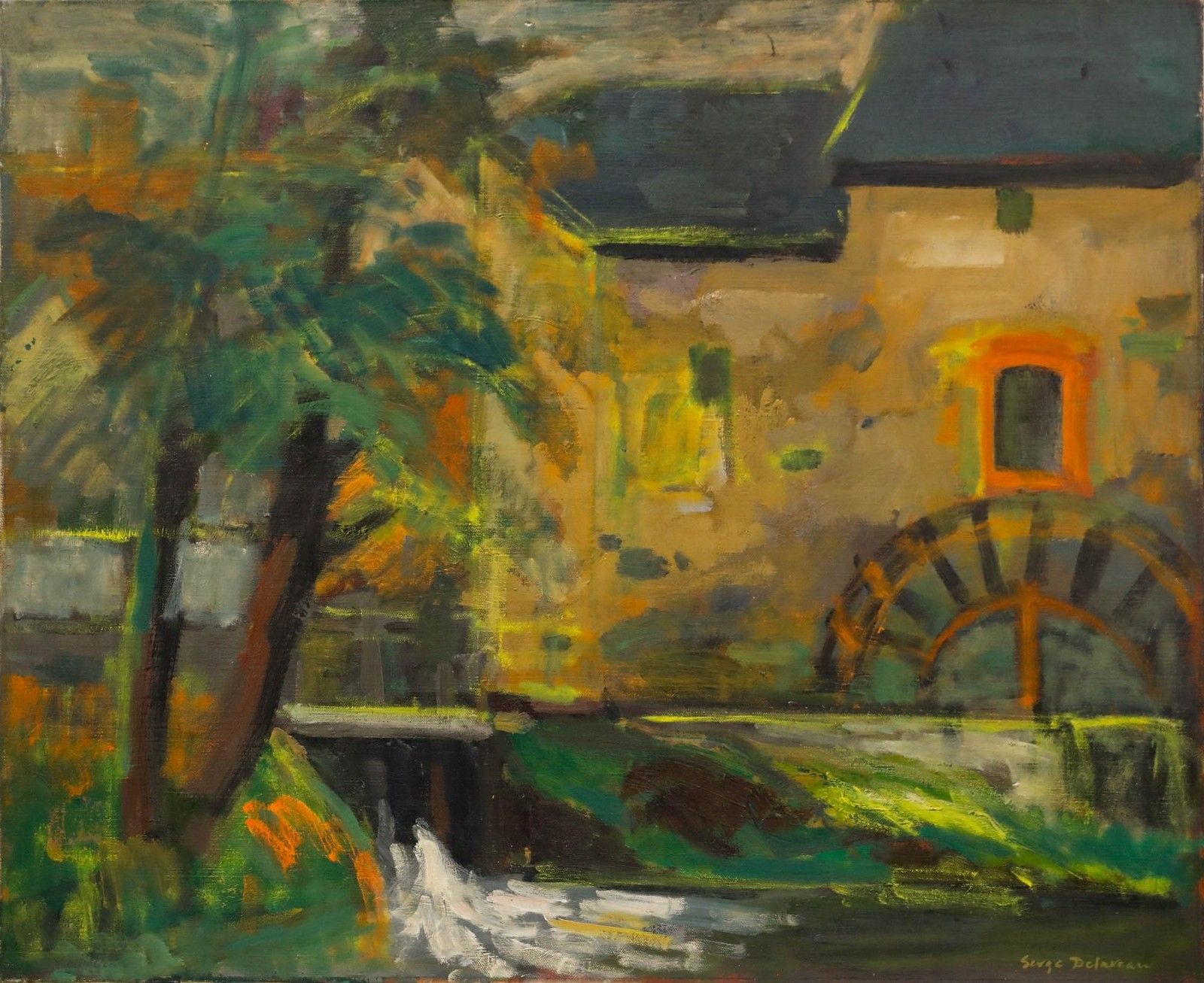 Serge Delaveau (1911 1999) 20th Century Oil, Le Moulin photo furniture