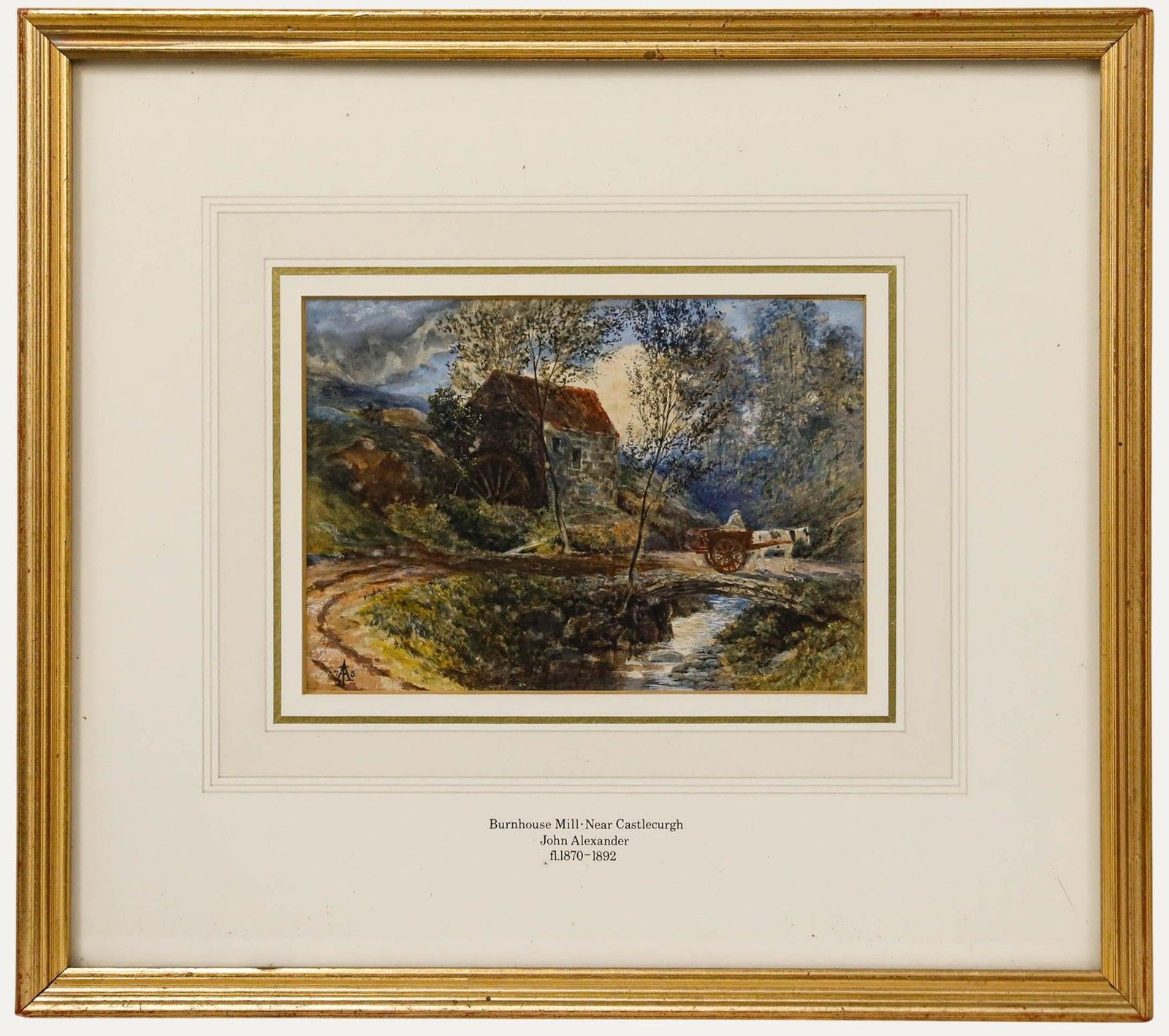 John Alexander (Fl.1870 1892) Framed Watercolour, Burnhouse Mill