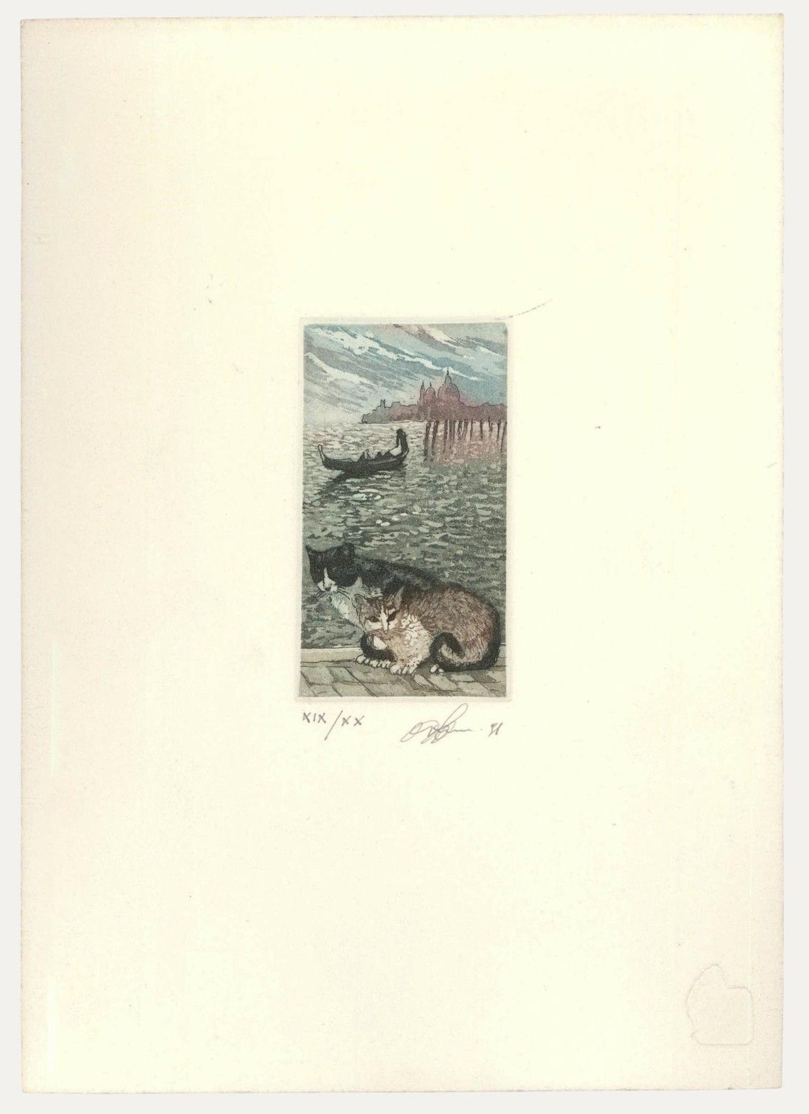 Cat Outram Contemporary Aquatint, Cats In Venice