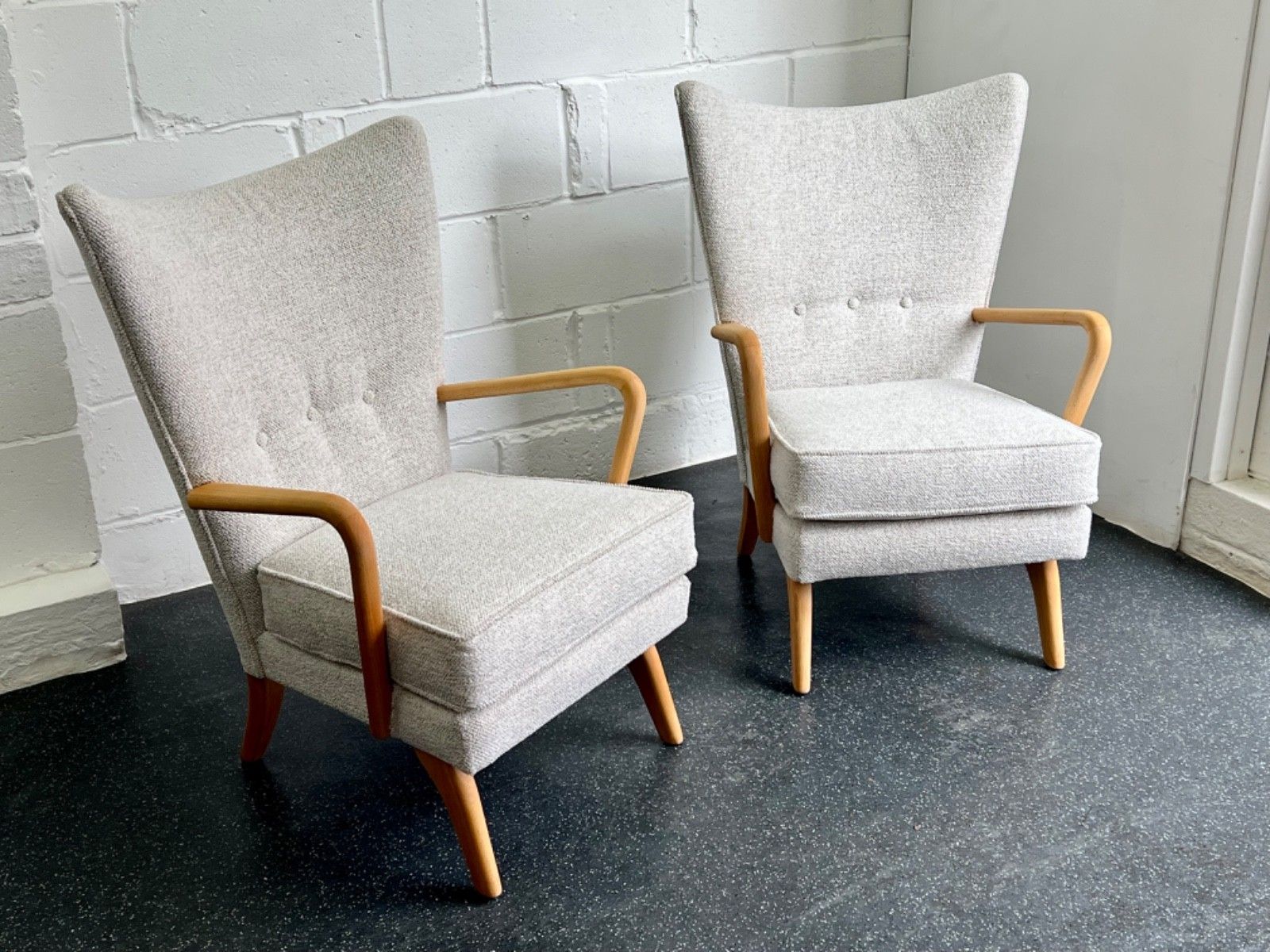 Pair Midcentury Howard Keith Bambino Chairs New Upholstery (Delivery Available)