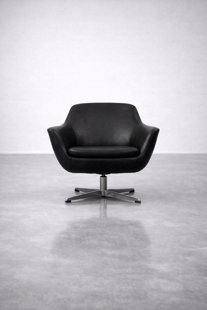 photo vintage Mid Century Scandinavian Modern Black Swivel Chairs, 1970s, Set Of 2