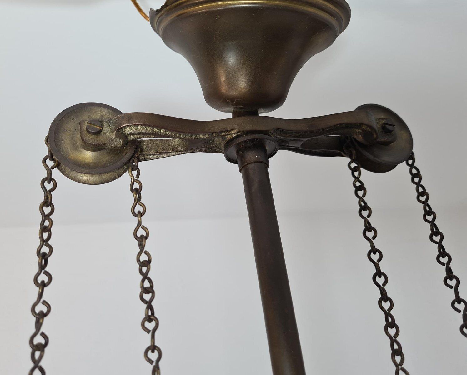 Art Deco Adjustable Pendant Lamp In Brass And Opal Glass, 1930s 1940s photo vinterior