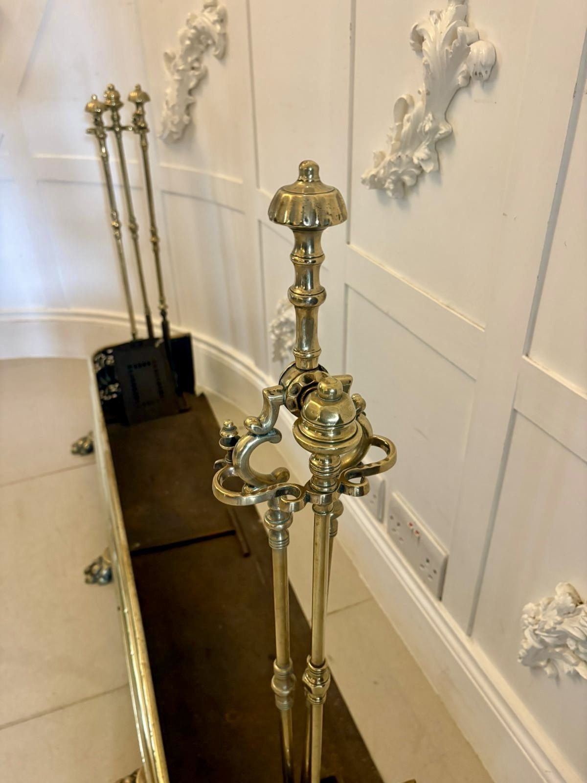 Unusual And Rare Quality Antique Regency Brass Fender With Original Fire Irons photo buy