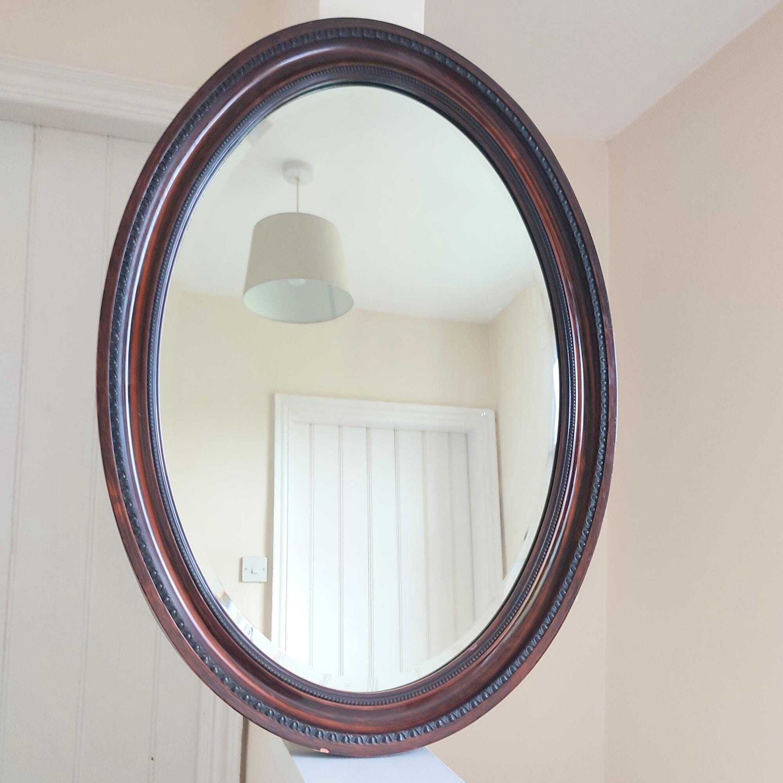 Large Antique Edwardian Scumble Glazed Oval Wooden Frame Mirror 34 X 24.5" photo furniture